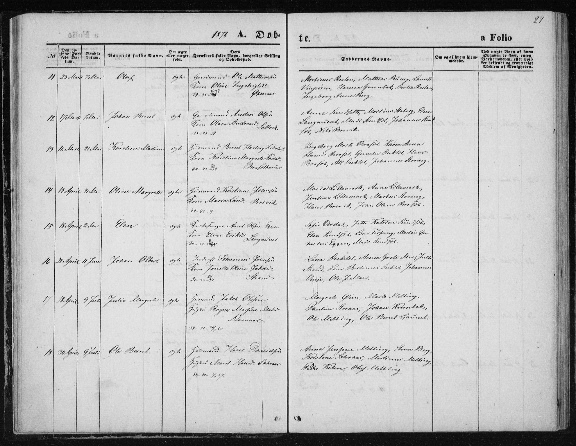 Ministerialprotokoller, klokkerbøker og fødselsregistre - Nord-Trøndelag, SAT/A-1458/733/L0324: Parish register (official) no. 733A03, 1870-1883, p. 27