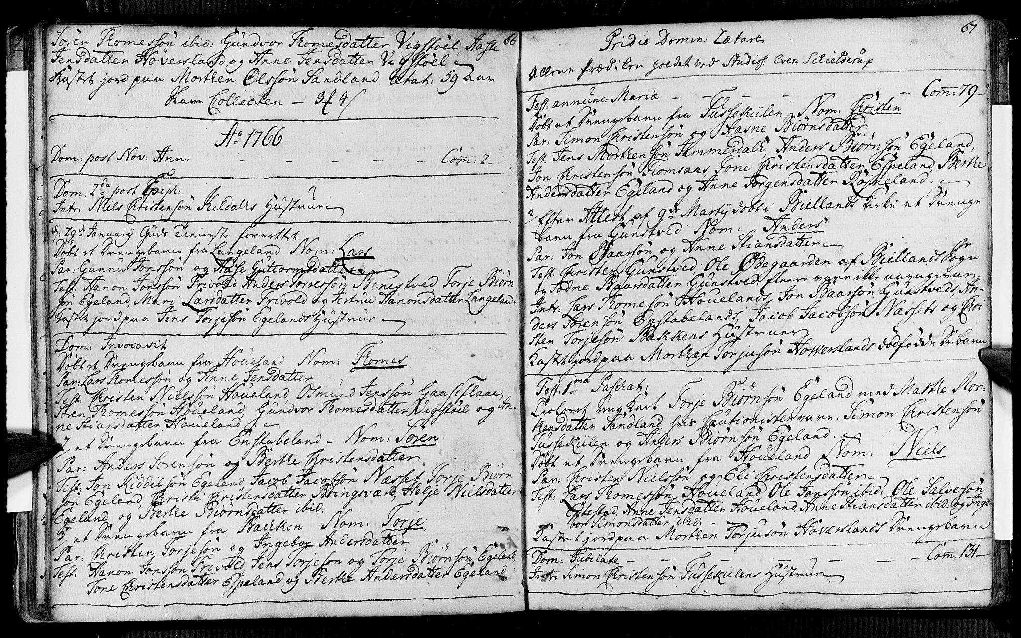 Vennesla sokneprestkontor, AV/SAK-1111-0045/Fa/Faa/L0001: Parish register (official) no. A 1, 1753-1785, p. 66-67