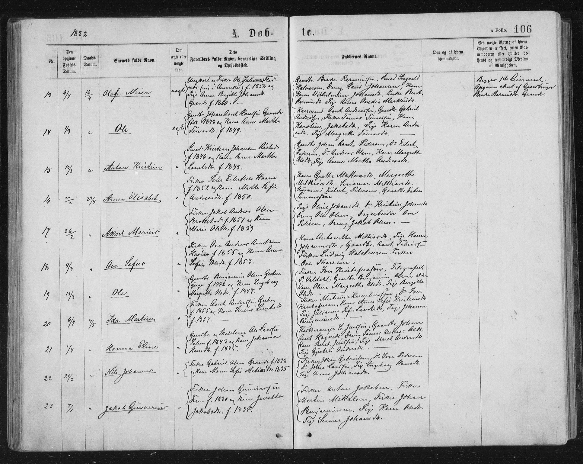 Ministerialprotokoller, klokkerbøker og fødselsregistre - Sør-Trøndelag, SAT/A-1456/659/L0745: Parish register (copy) no. 659C02, 1869-1892, p. 106