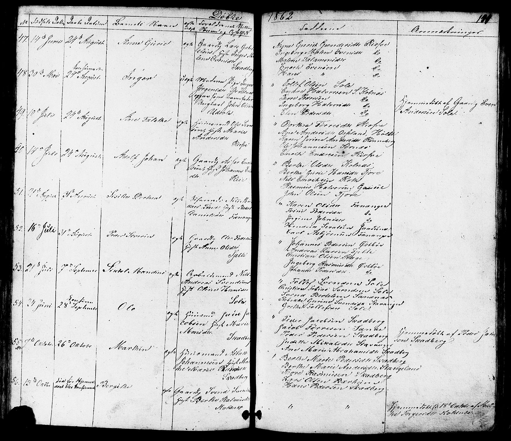 Håland sokneprestkontor, AV/SAST-A-101802/001/30BB/L0002: Parish register (copy) no. B 2, 1845-1872, p. 141