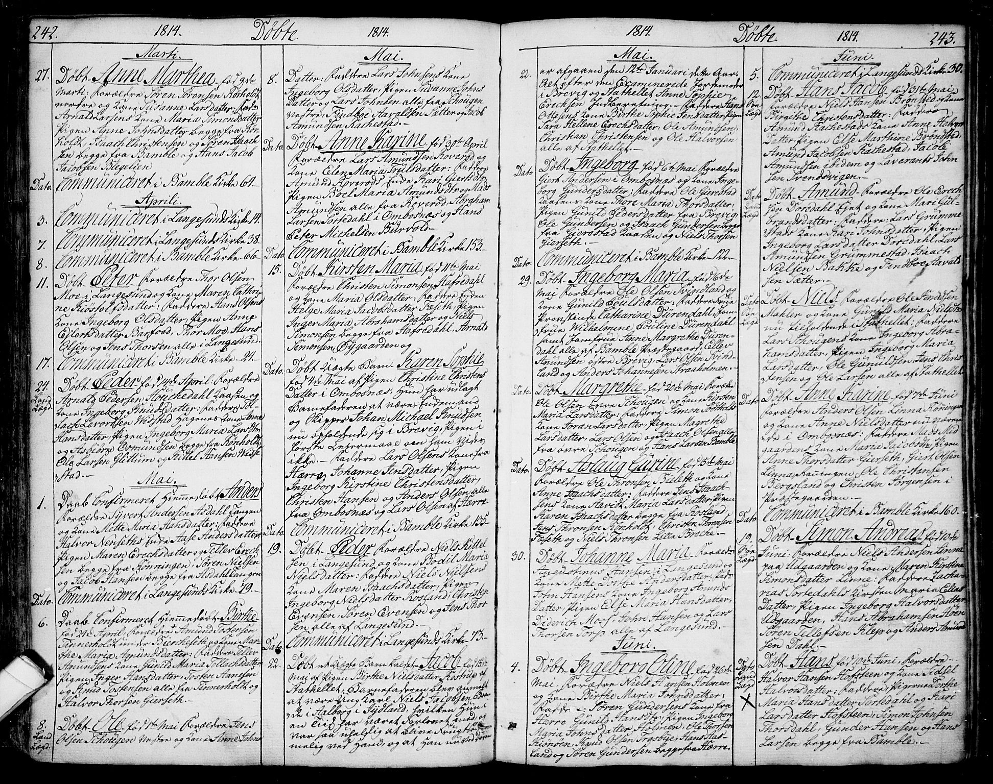 Bamble kirkebøker, SAKO/A-253/F/Fa/L0002: Parish register (official) no. I 2, 1775-1814, p. 242-243