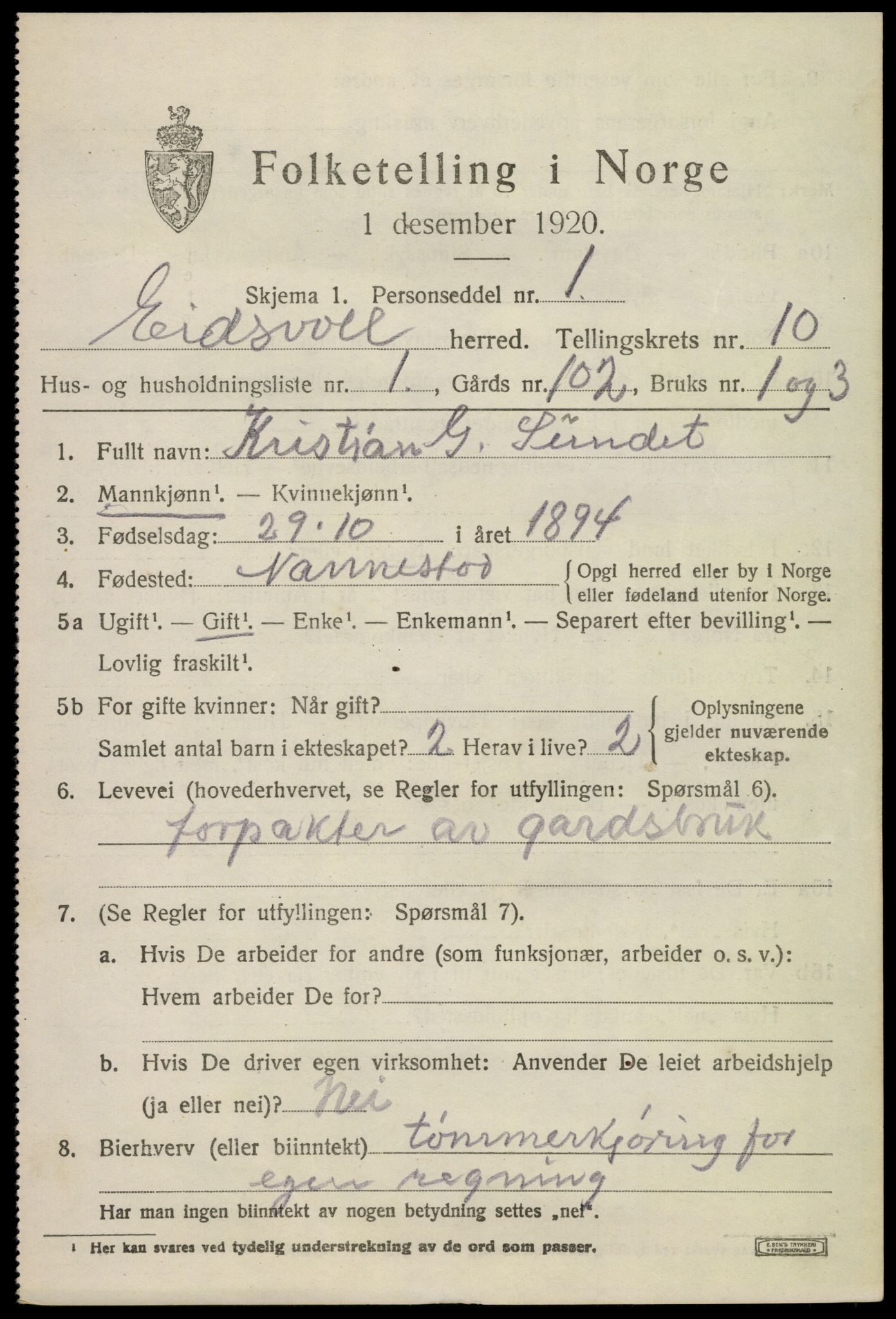 SAO, 1920 census for Eidsvoll, 1920, p. 15901