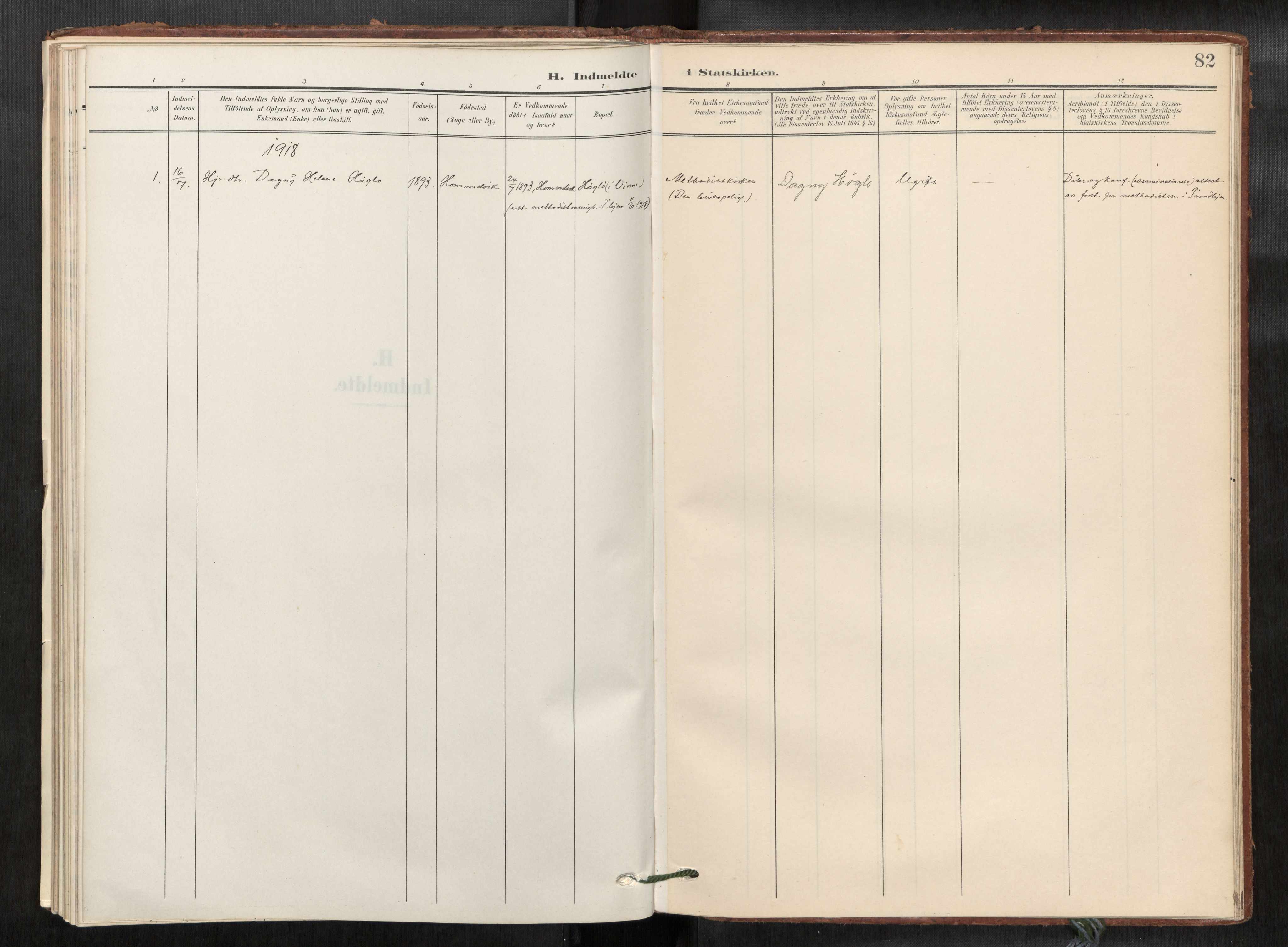 Verdal sokneprestkontor, SAT/A-1156/2/H/Haa/L0003: Parish register (official) no. 3, 1907-1921, p. 82