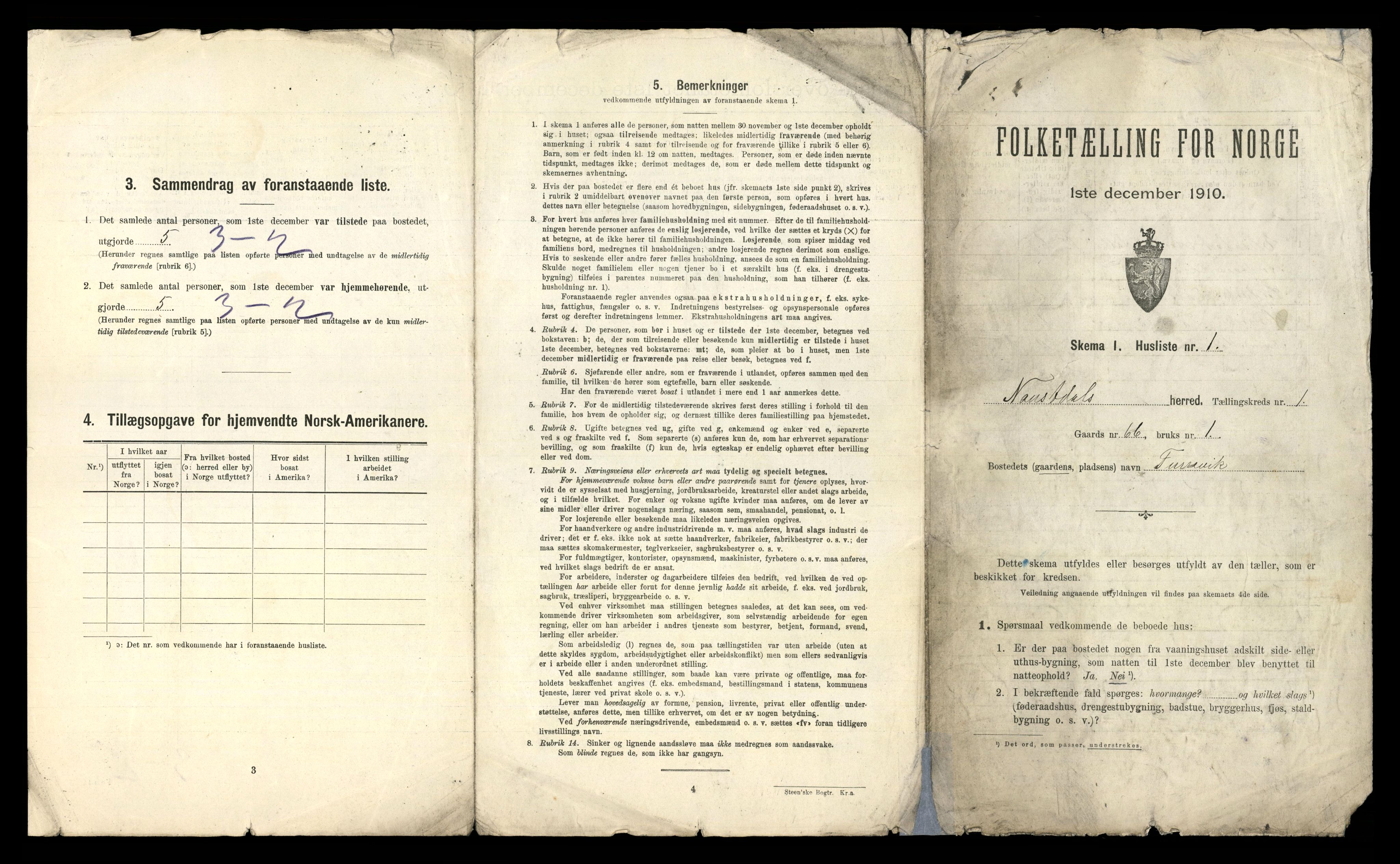 RA, 1910 census for Naustdal, 1910, p. 33