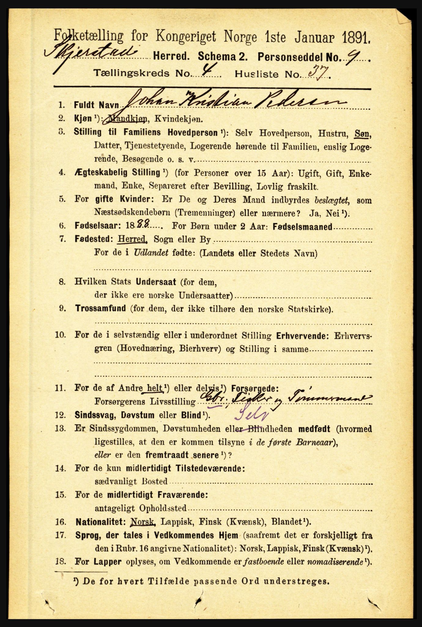 RA, 1891 census for 1842 Skjerstad, 1891, p. 1392