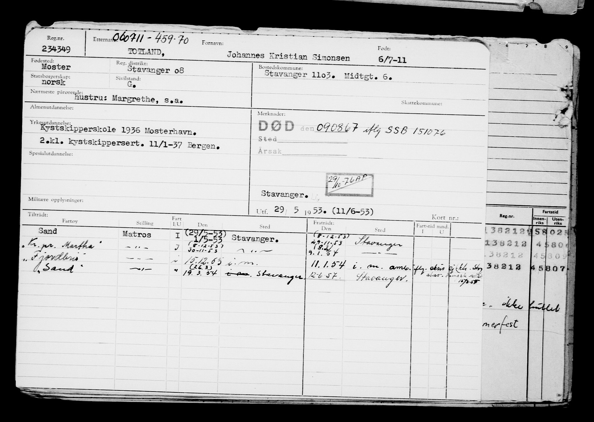 Direktoratet for sjømenn, AV/RA-S-3545/G/Gb/L0098: Hovedkort, 1911, p. 123