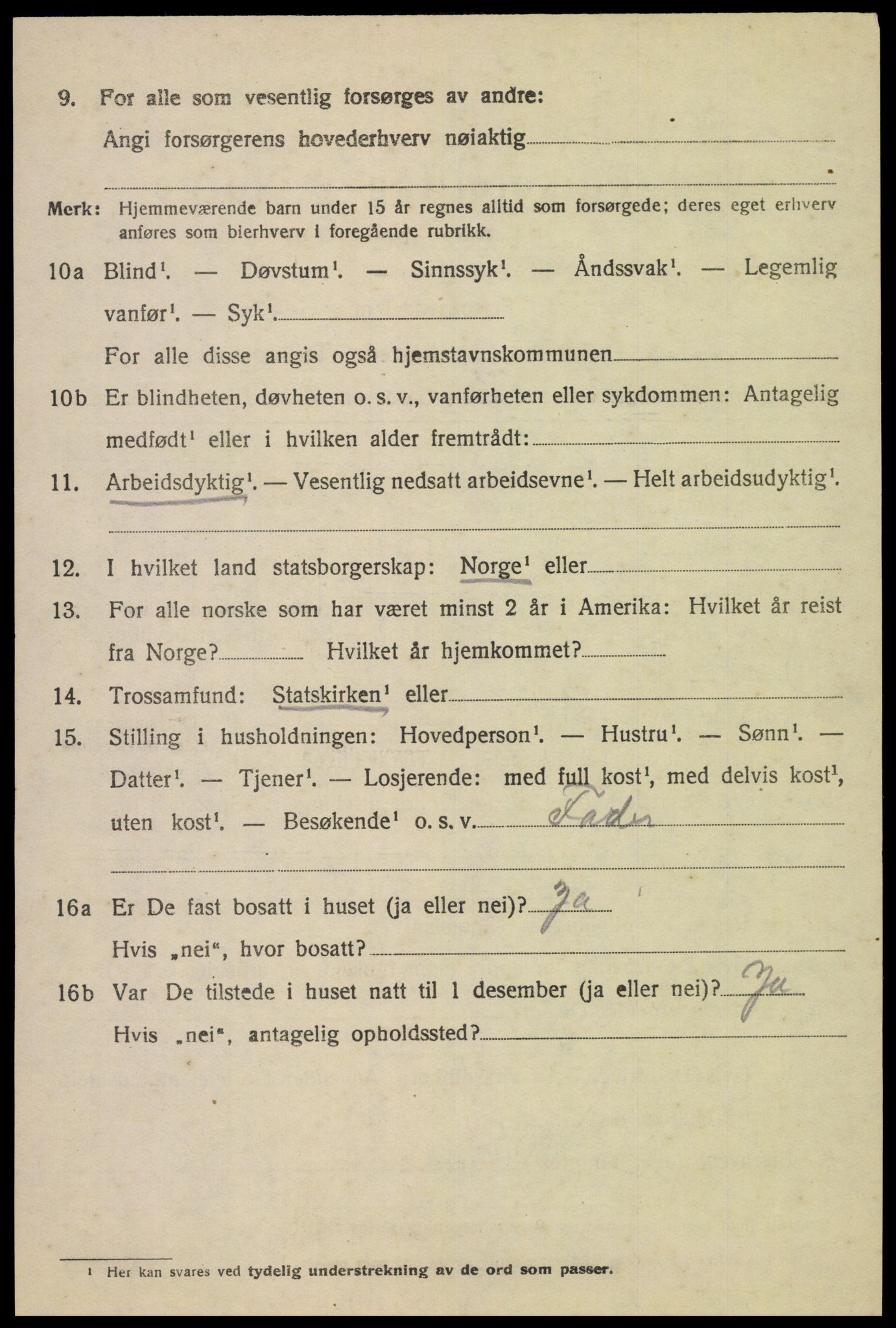 SAK, 1920 census for Fjotland, 1920, p. 1597