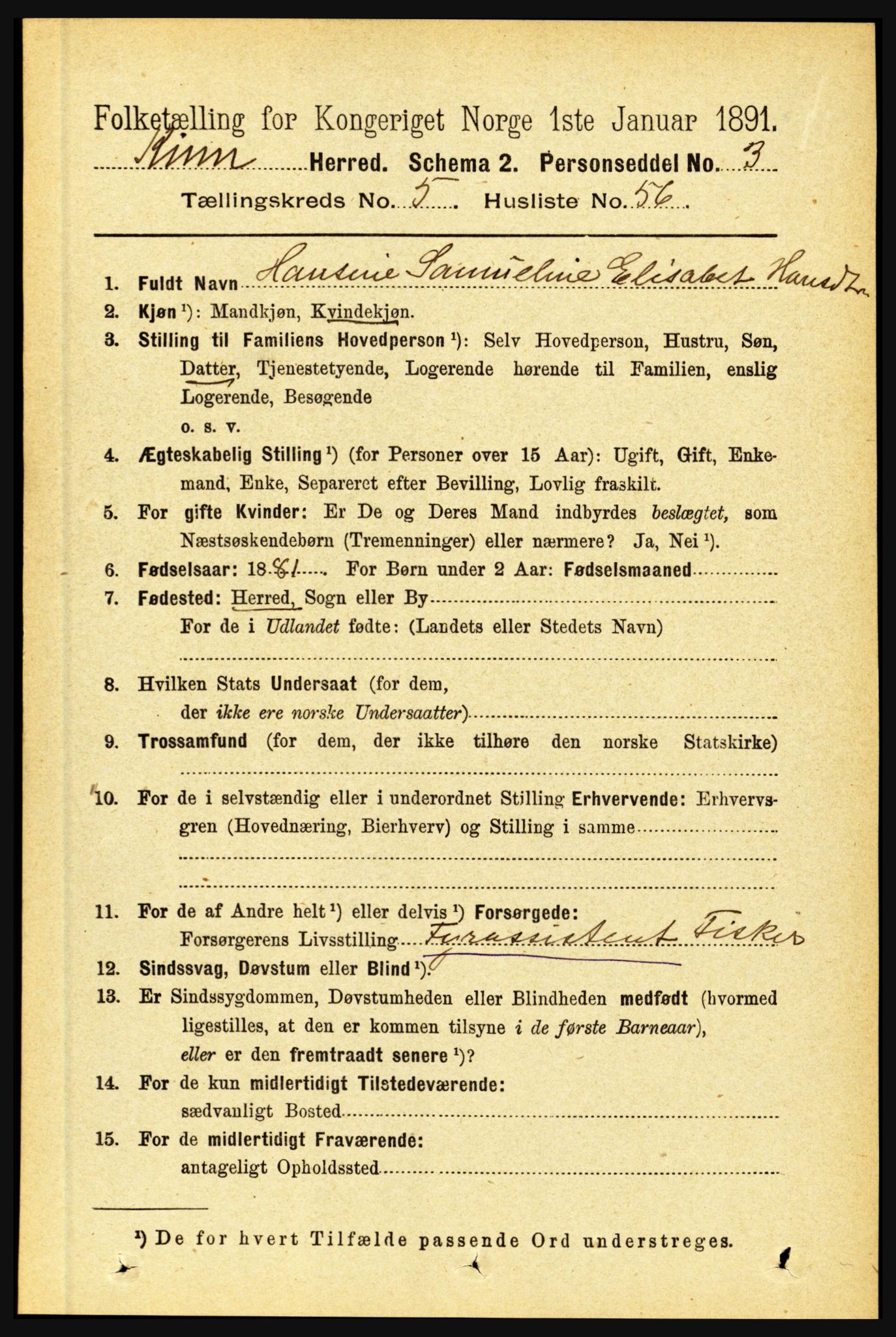RA, 1891 census for 1437 Kinn, 1891, p. 2123