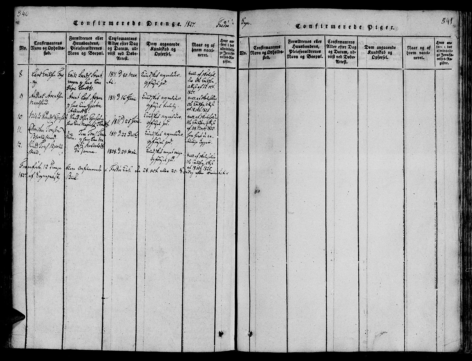 Ministerialprotokoller, klokkerbøker og fødselsregistre - Møre og Romsdal, AV/SAT-A-1454/586/L0982: Parish register (official) no. 586A08, 1819-1829, p. 540-541