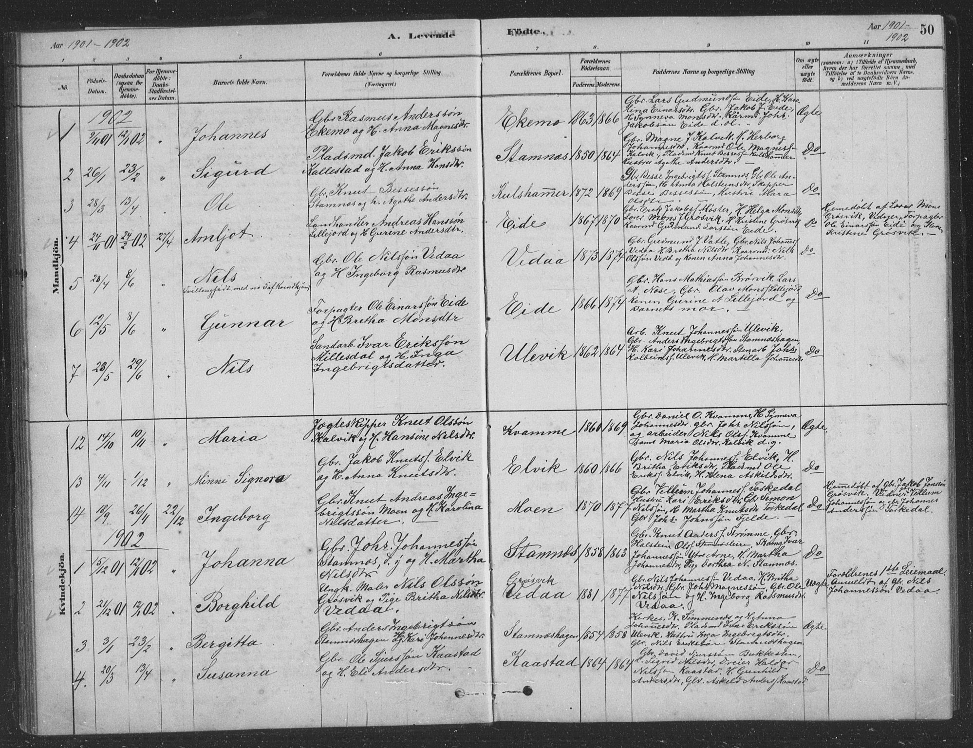 Vaksdal Sokneprestembete, AV/SAB-A-78901/H/Hab: Parish register (copy) no. D 1, 1878-1939, p. 50