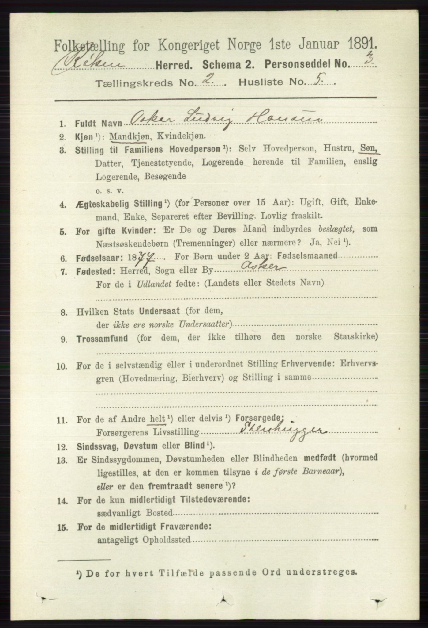 RA, 1891 census for 0627 Røyken, 1891, p. 580