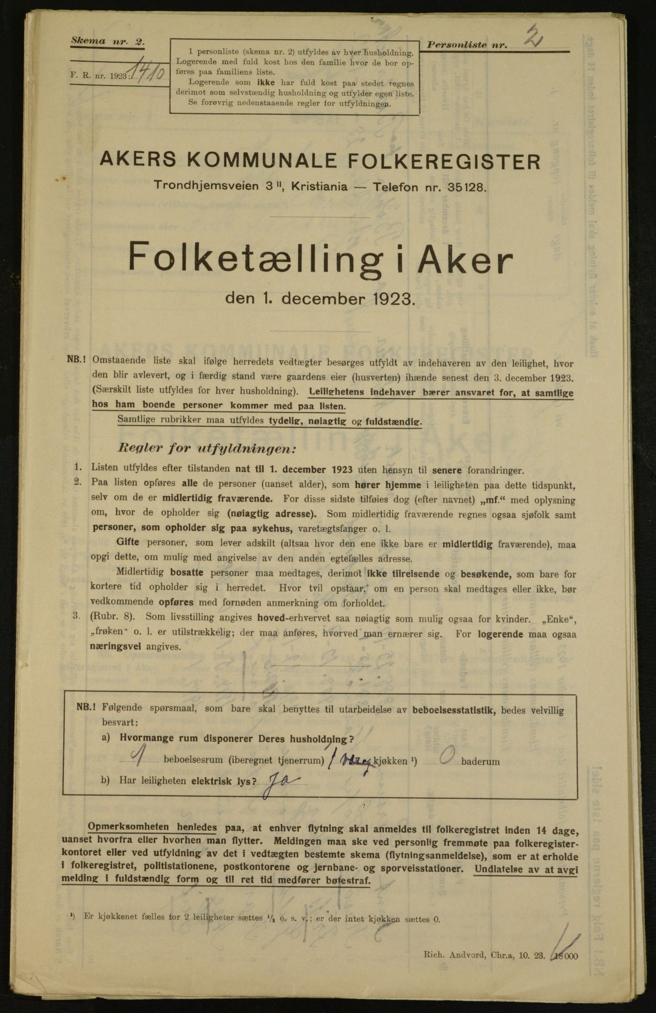 , Municipal Census 1923 for Aker, 1923, p. 31274