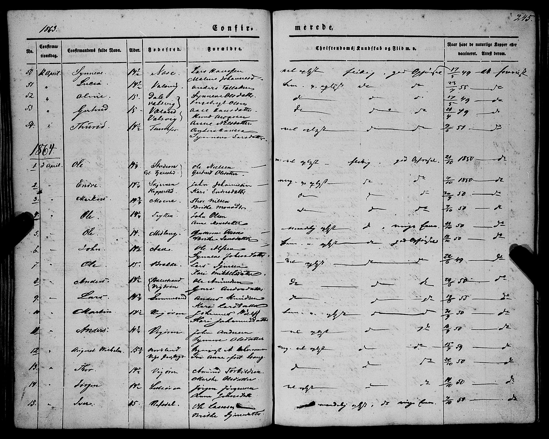 Vik sokneprestembete, SAB/A-81501: Parish register (official) no. A 8, 1846-1865, p. 245