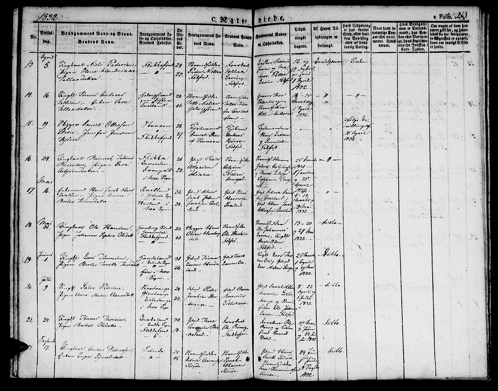 Flekkefjord sokneprestkontor, AV/SAK-1111-0012/F/Fb/Fbc/L0004: Parish register (copy) no. B 4, 1827-1846, p. 269