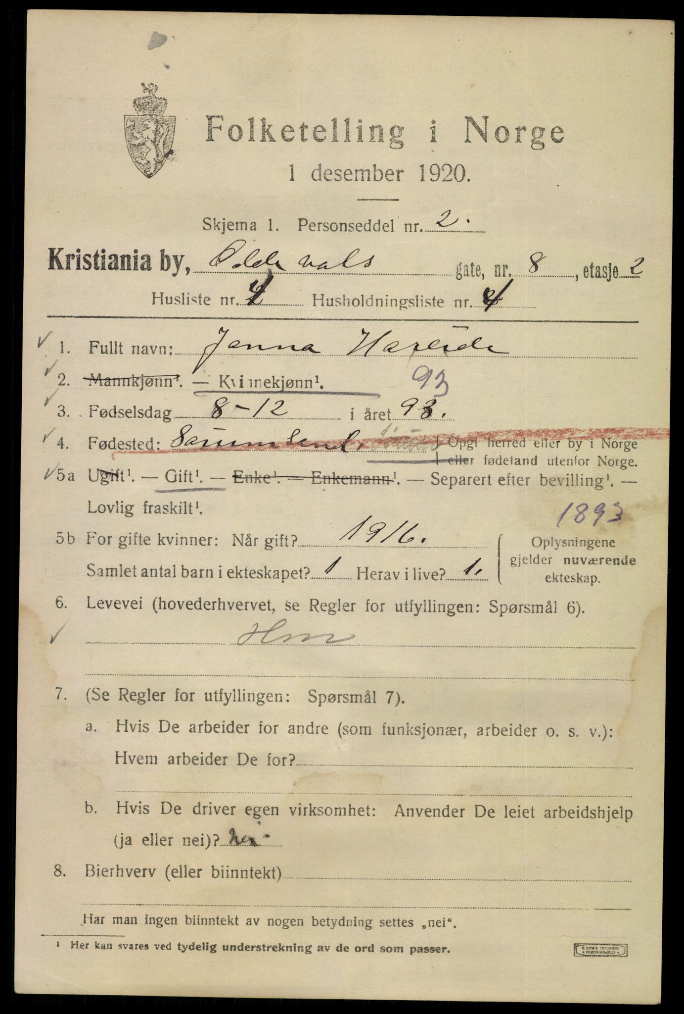 SAO, 1920 census for Kristiania, 1920, p. 429221