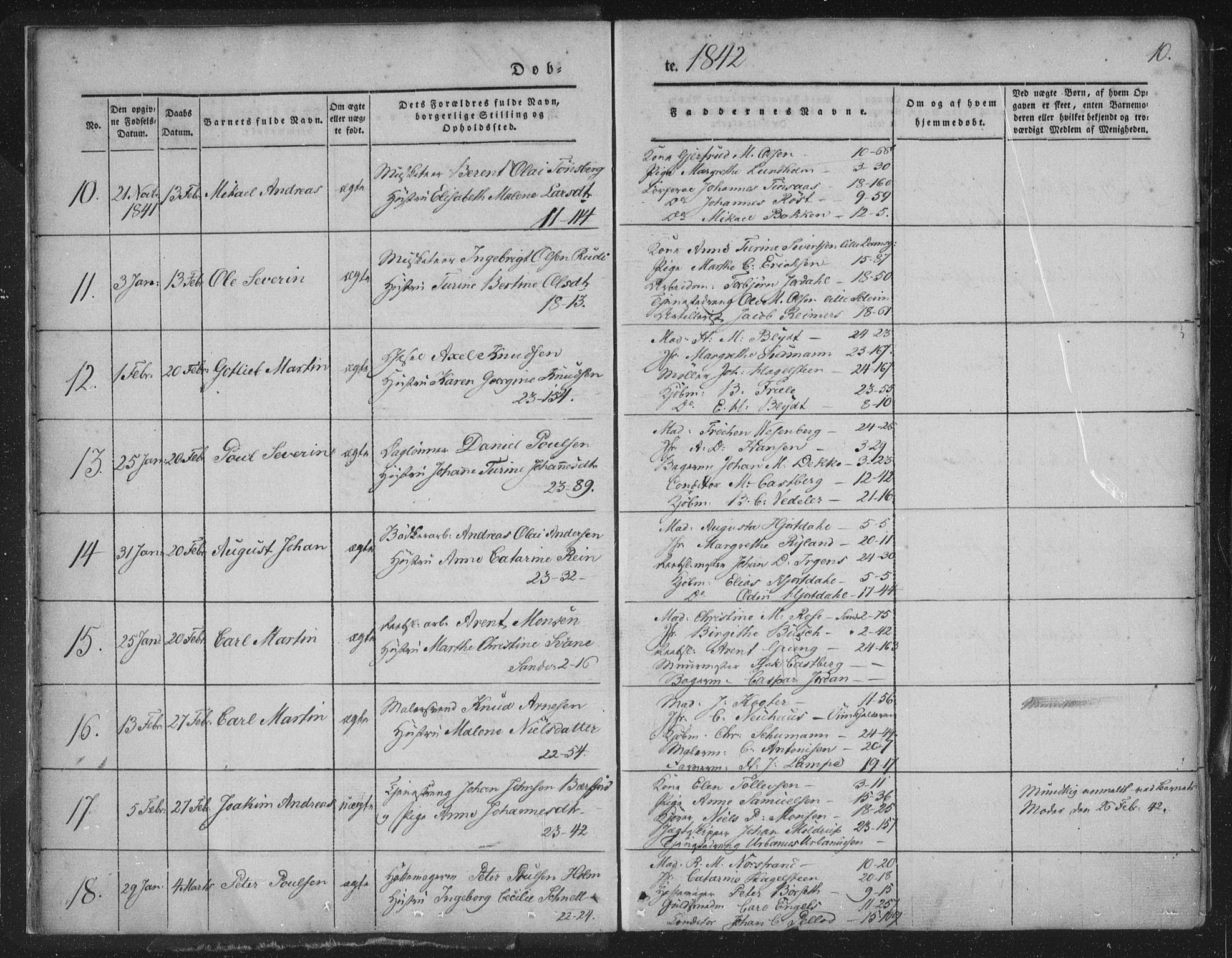 Korskirken sokneprestembete, SAB/A-76101/H/Haa/L0016: Parish register (official) no. B 2, 1841-1851, p. 10