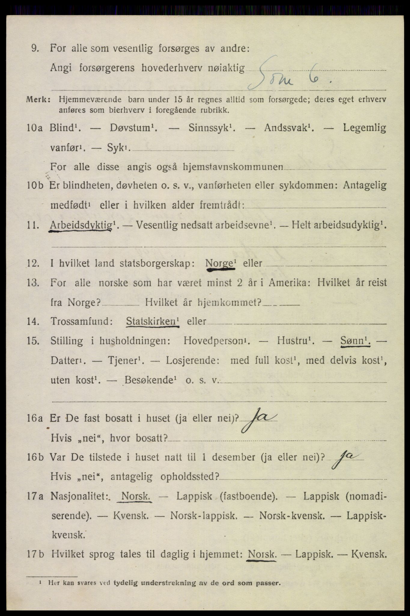 SAT, 1920 census for Dverberg, 1920, p. 5861