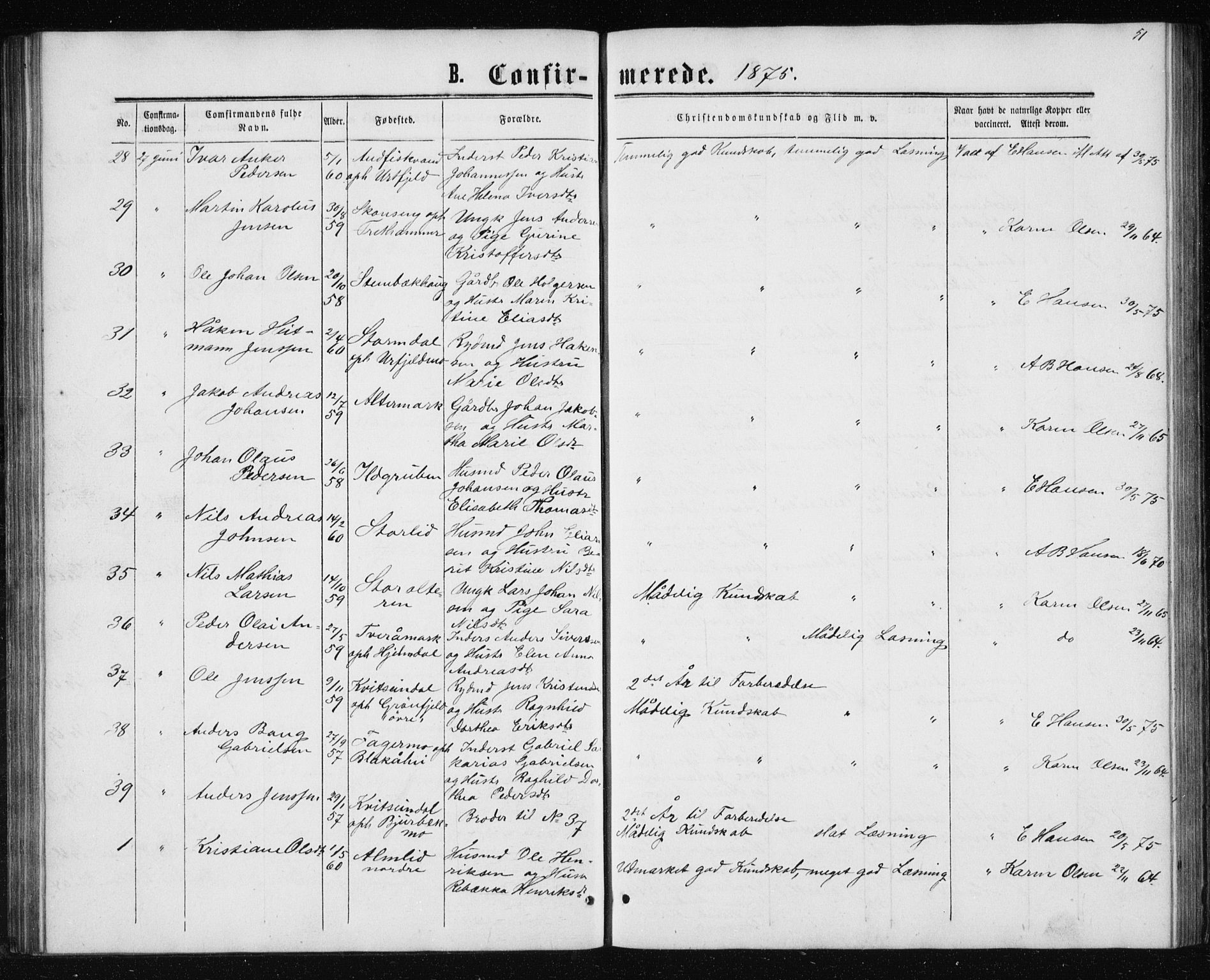 Ministerialprotokoller, klokkerbøker og fødselsregistre - Nordland, SAT/A-1459/827/L0416: Parish register (copy) no. 827C05, 1865-1886, p. 51