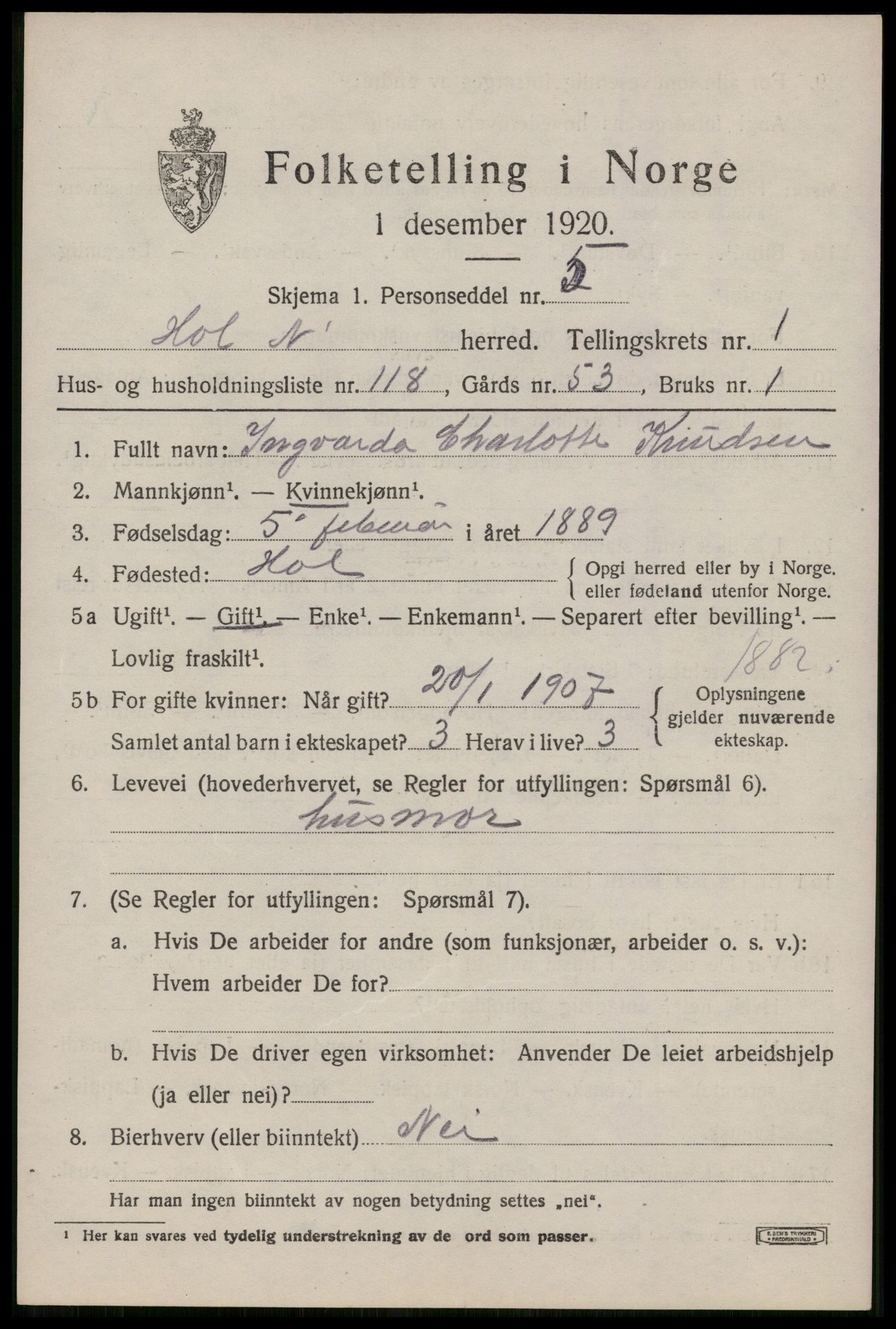 SAT, 1920 census for Hol, 1920, p. 1925