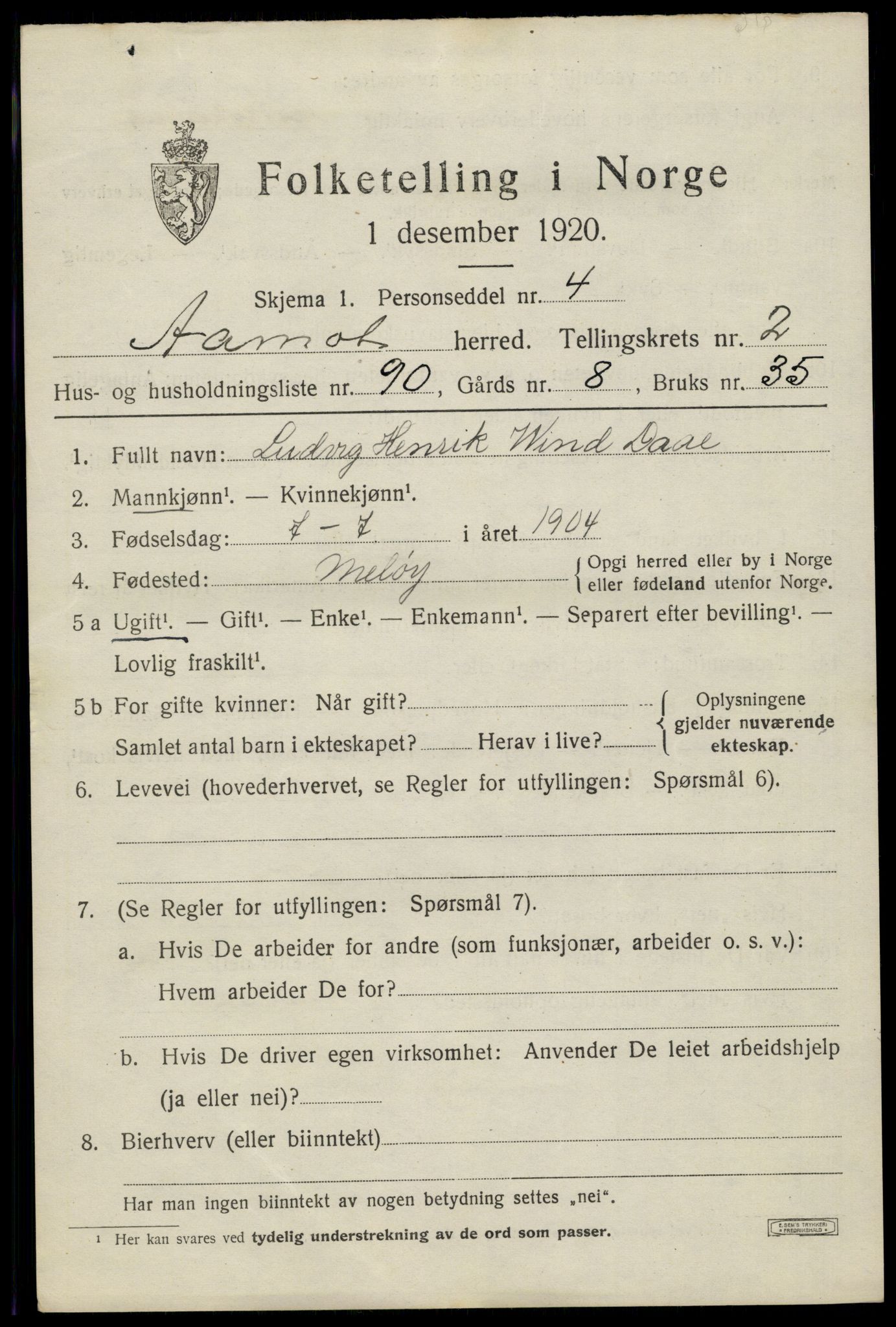 SAH, 1920 census for Åmot, 1920, p. 3813