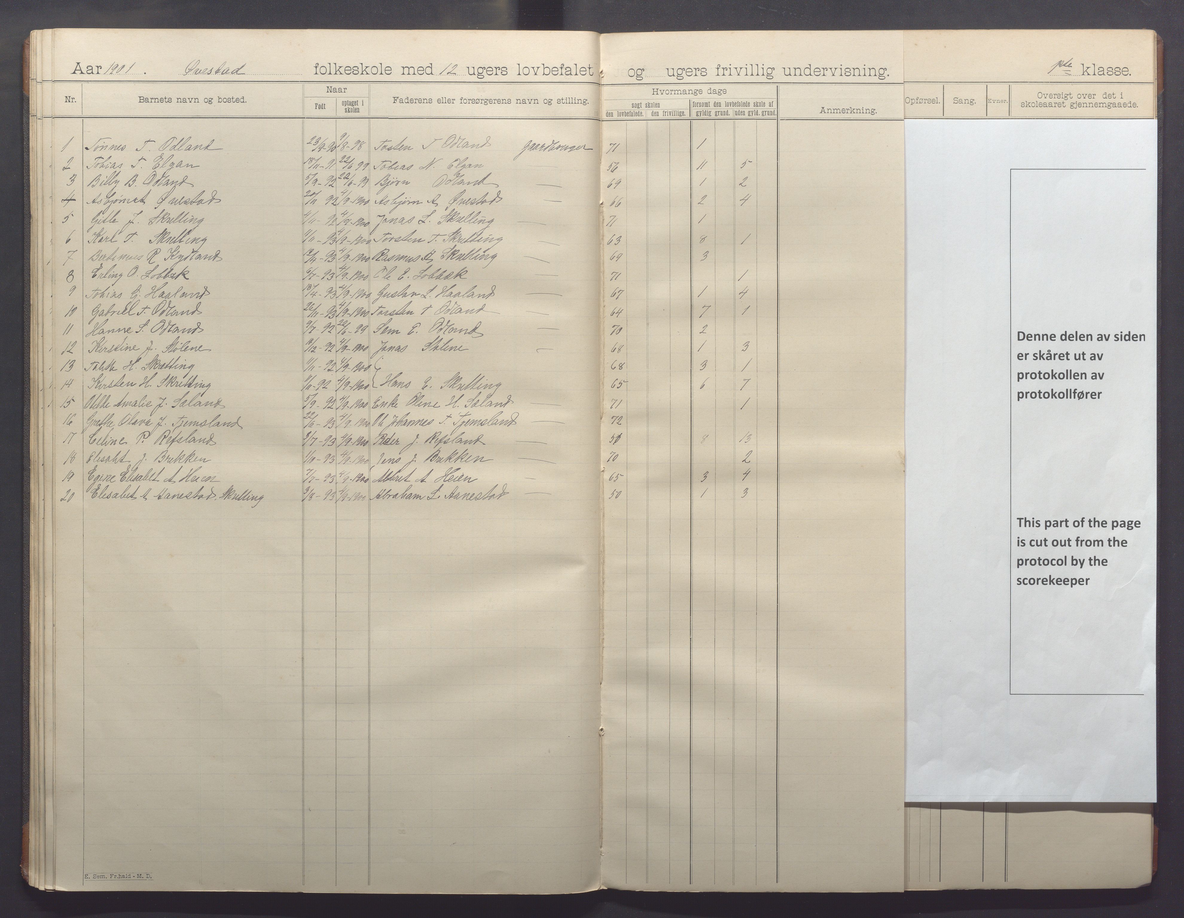 Varhaug kommune- Lerbrekk skule, IKAR/K-100961/H/L0001: Skuleprotokoll, 1892-1902, p. 43