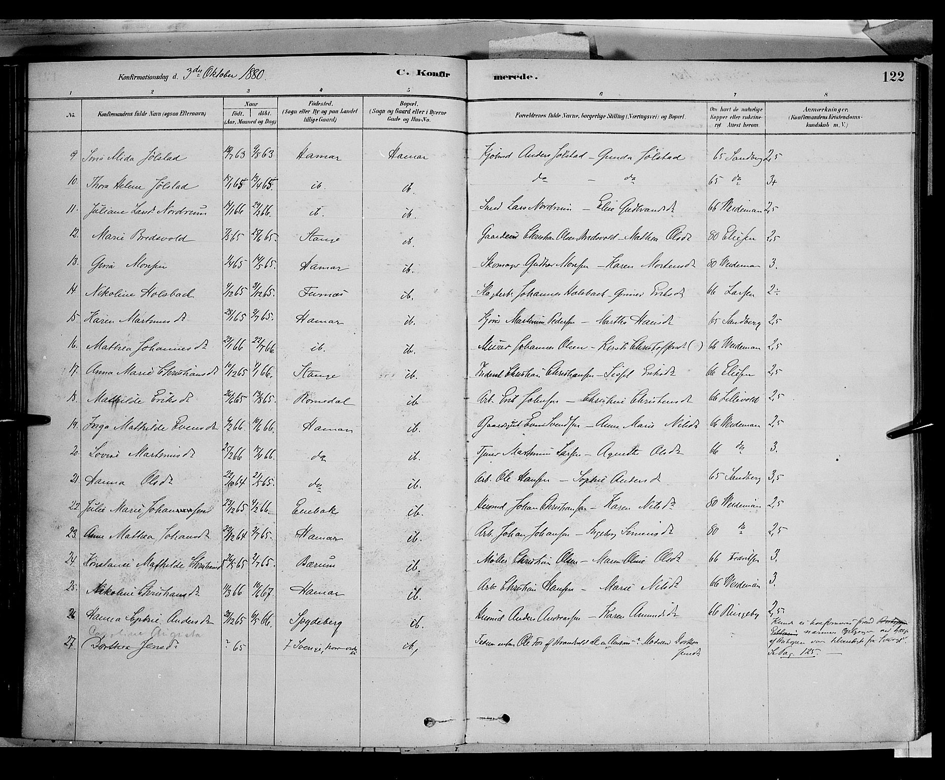 Vang prestekontor, Hedmark, SAH/PREST-008/H/Ha/Haa/L0016: Parish register (official) no. 16, 1878-1889, p. 122