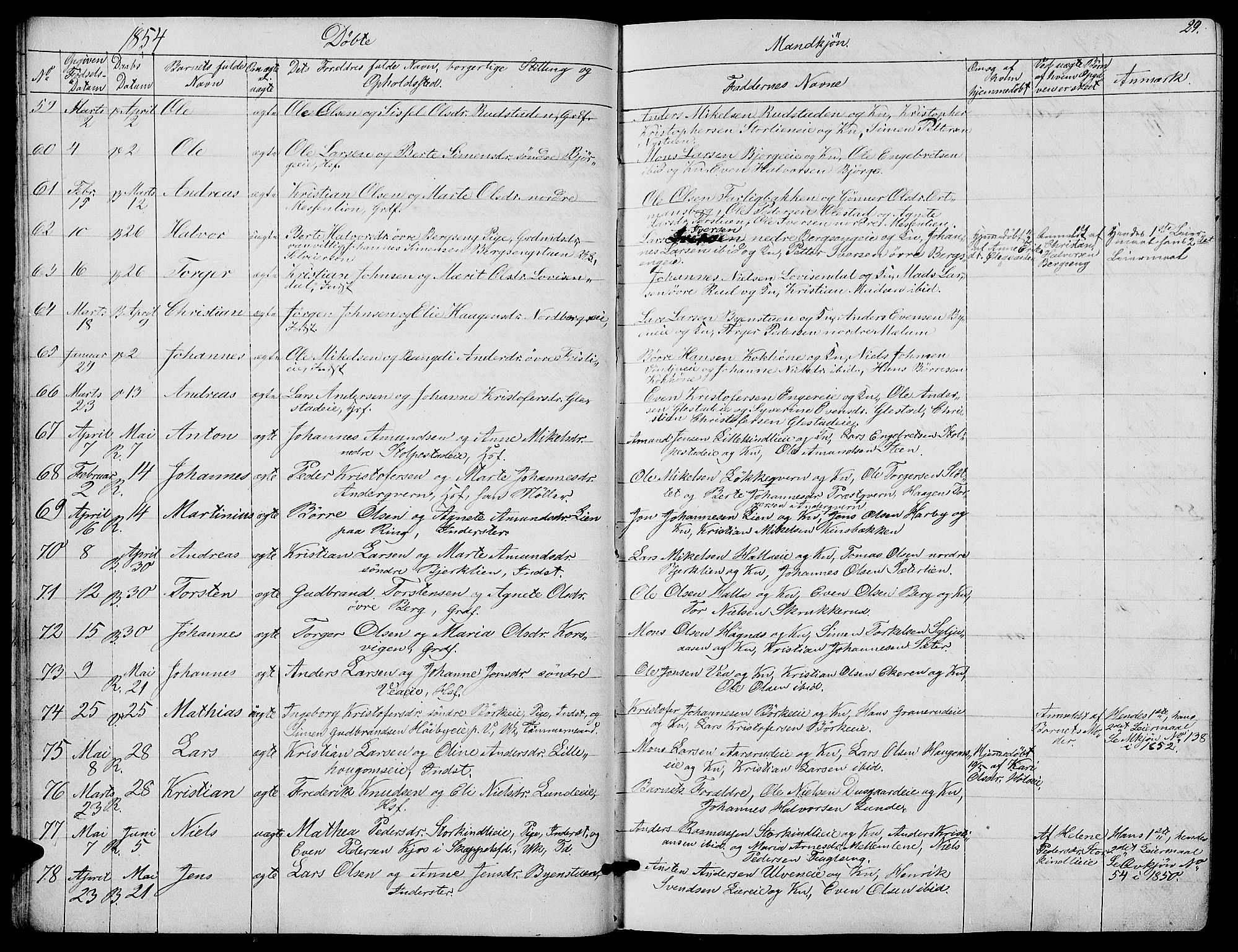 Ringsaker prestekontor, AV/SAH-PREST-014/L/La/L0006: Parish register (copy) no. 6, 1851-1860, p. 29