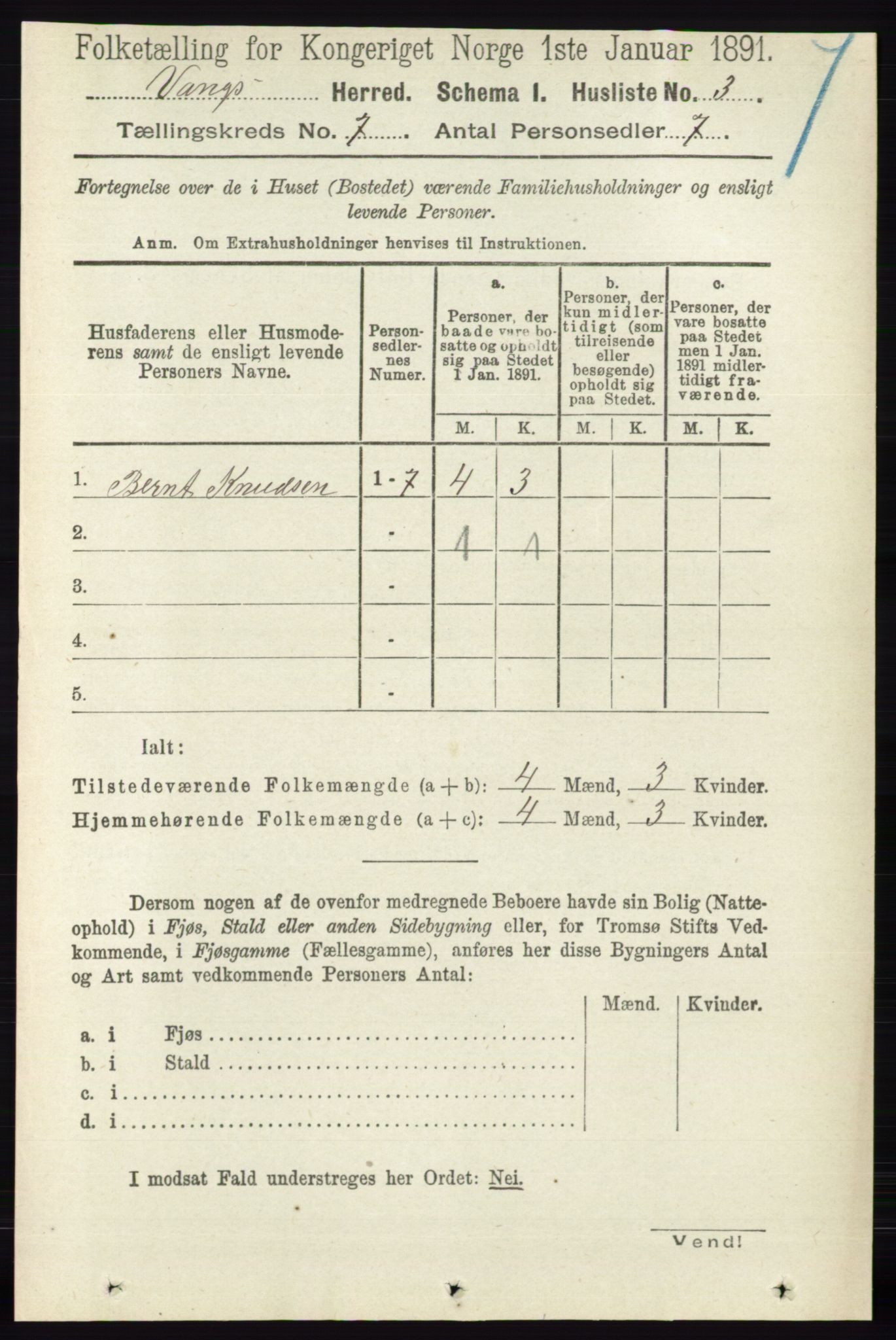 RA, 1891 census for 0414 Vang, 1891, p. 4922