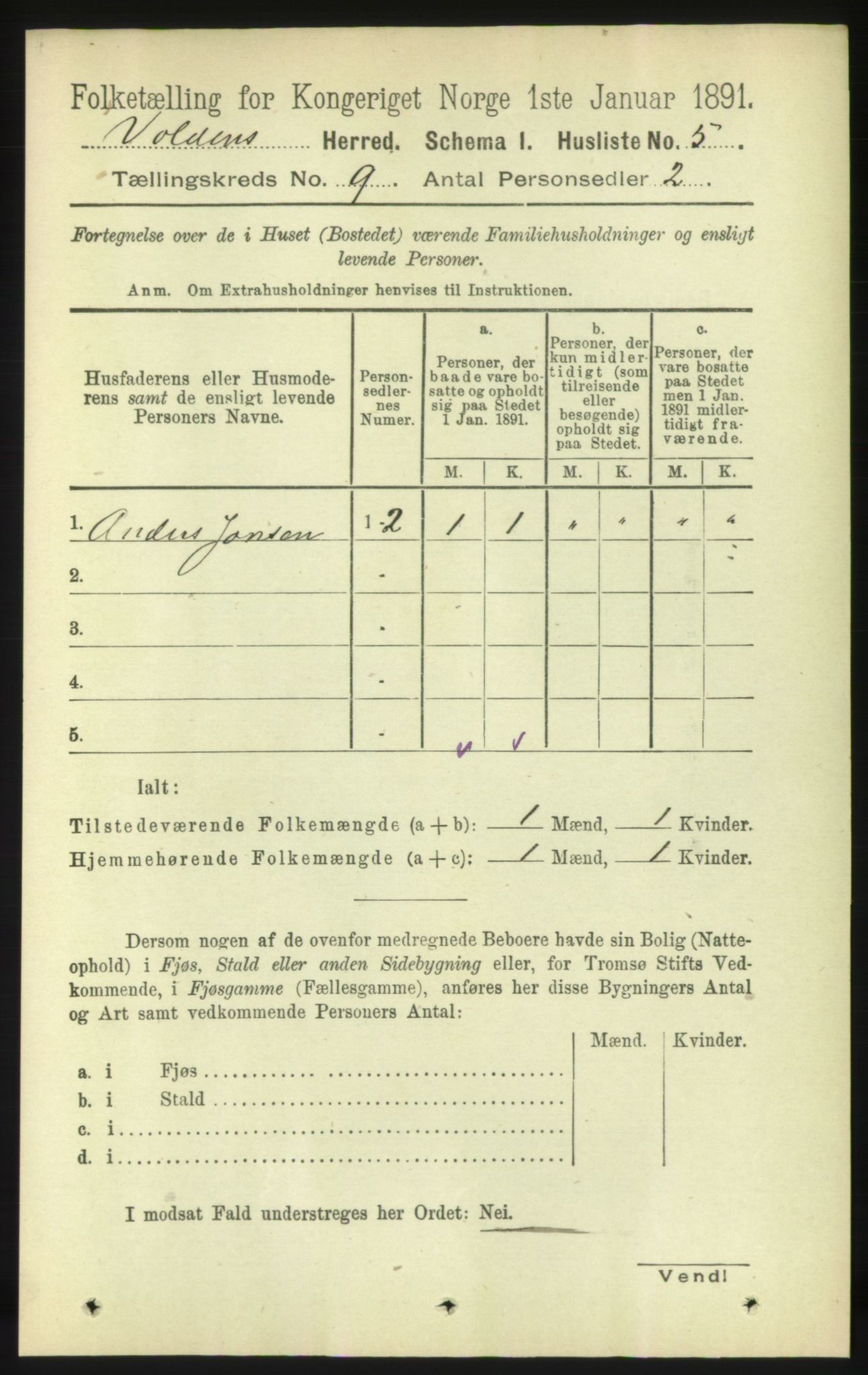 RA, 1891 census for 1519 Volda, 1891, p. 4183