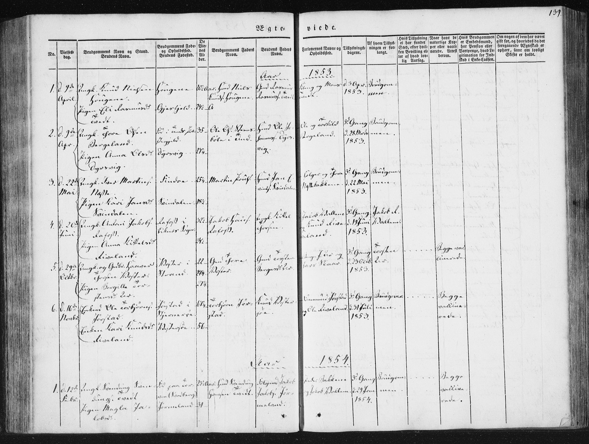 Hjelmeland sokneprestkontor, SAST/A-101843/01/IV/L0008: Parish register (official) no. A 8, 1842-1861, p. 139