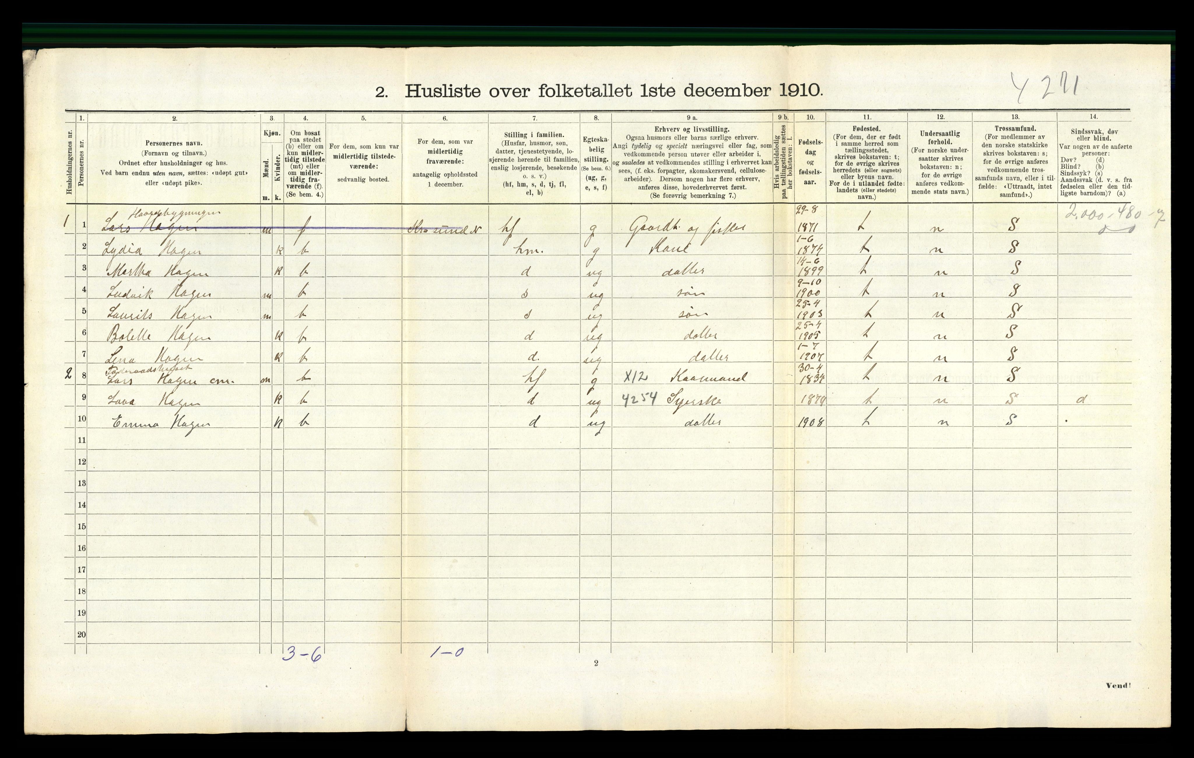 RA, 1910 census for Bud, 1910, p. 578