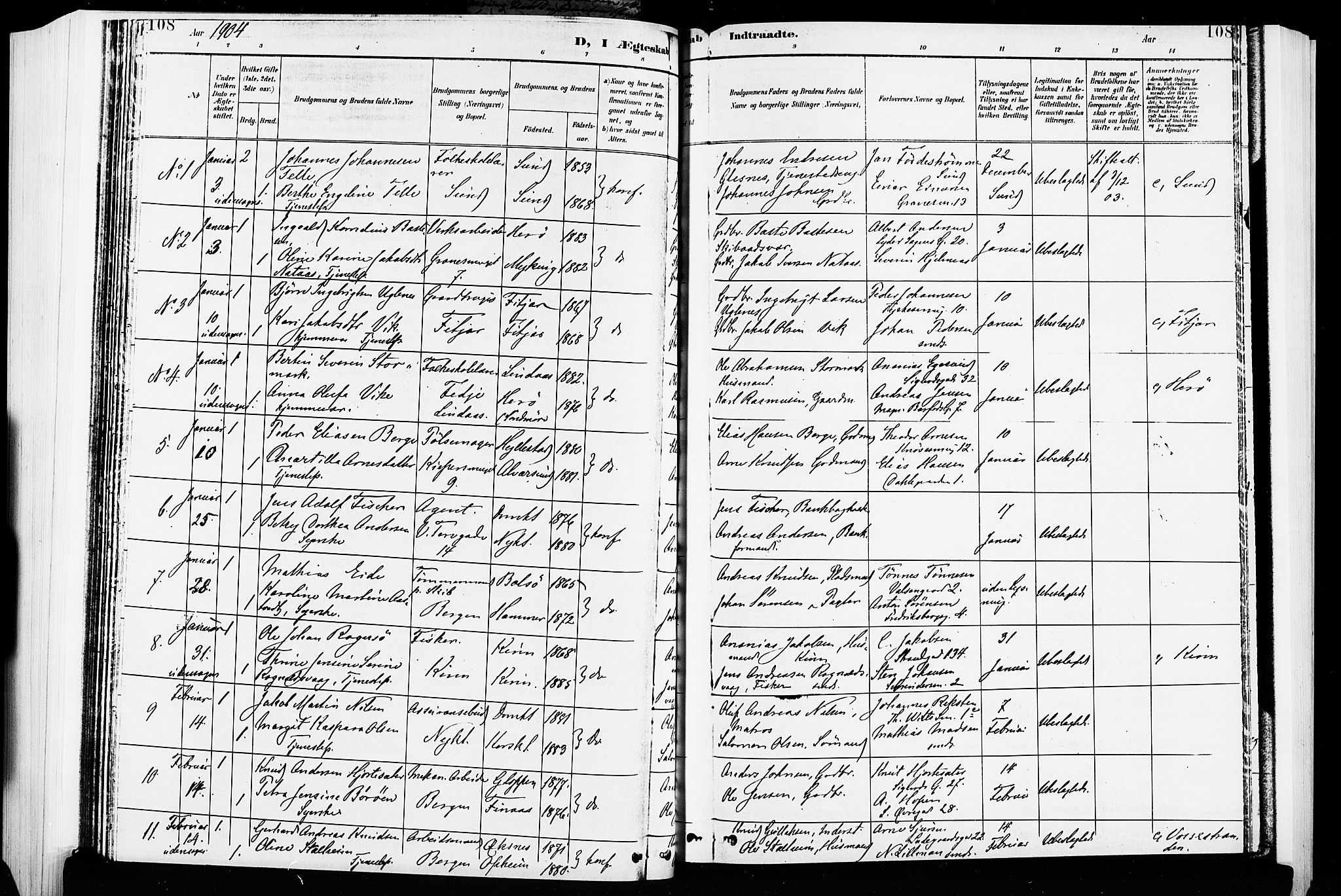 Nykirken Sokneprestembete, AV/SAB-A-77101/H/Hab: Parish register (copy) no. D 2, 1896-1905, p. 108