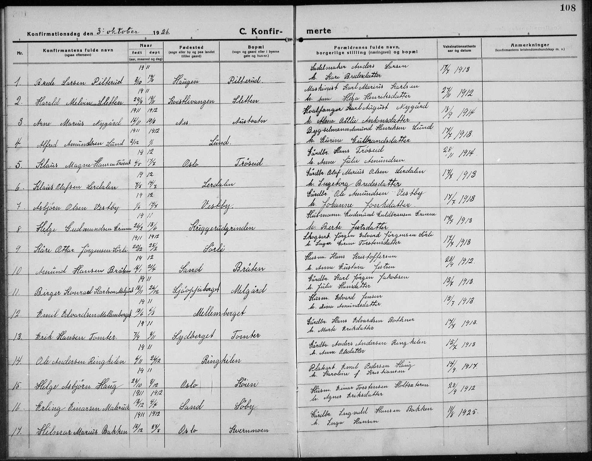 Nord-Odal prestekontor, AV/SAH-PREST-032/H/Ha/Hab/L0004: Parish register (copy) no. 4, 1921-1936, p. 108