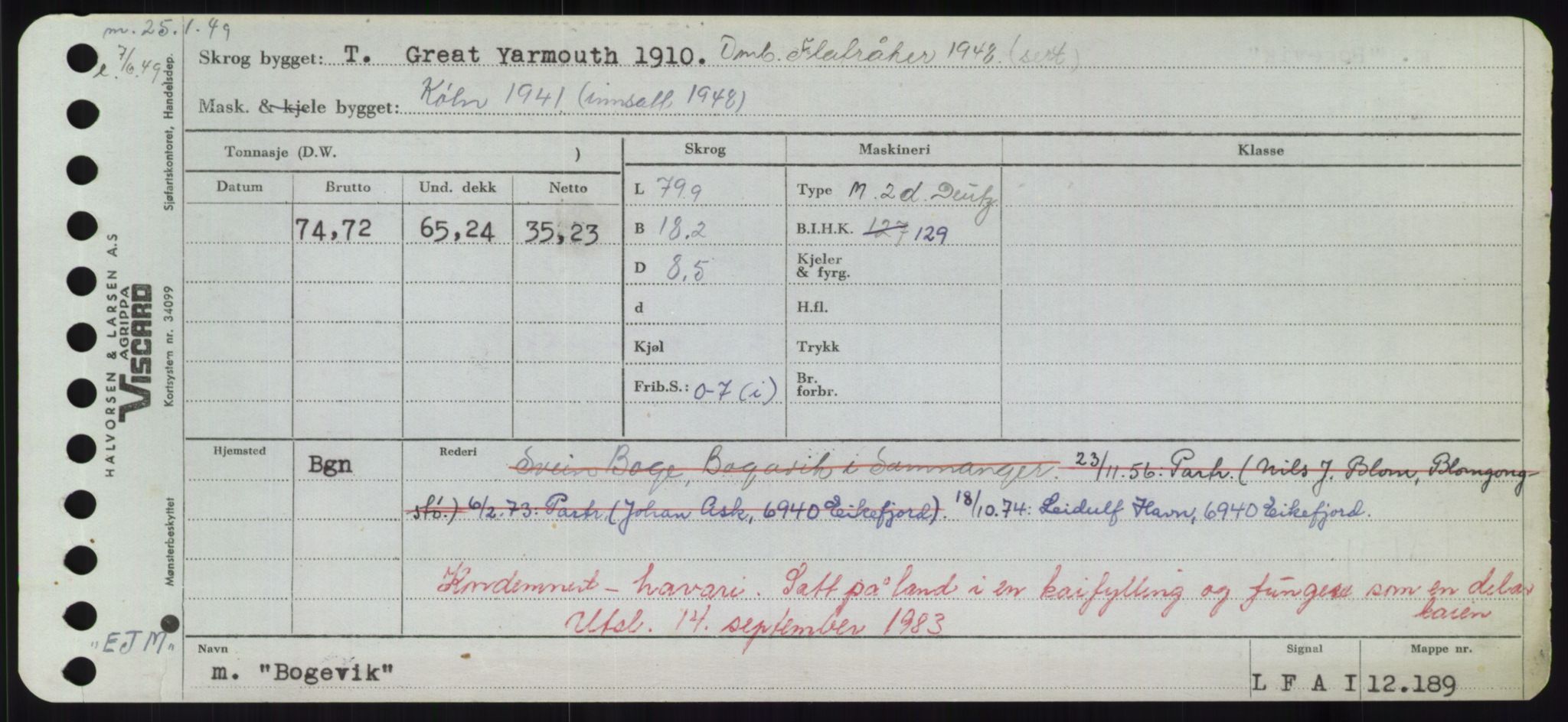 Sjøfartsdirektoratet med forløpere, Skipsmålingen, RA/S-1627/H/Hd/L0004: Fartøy, Bia-Boy, p. 411