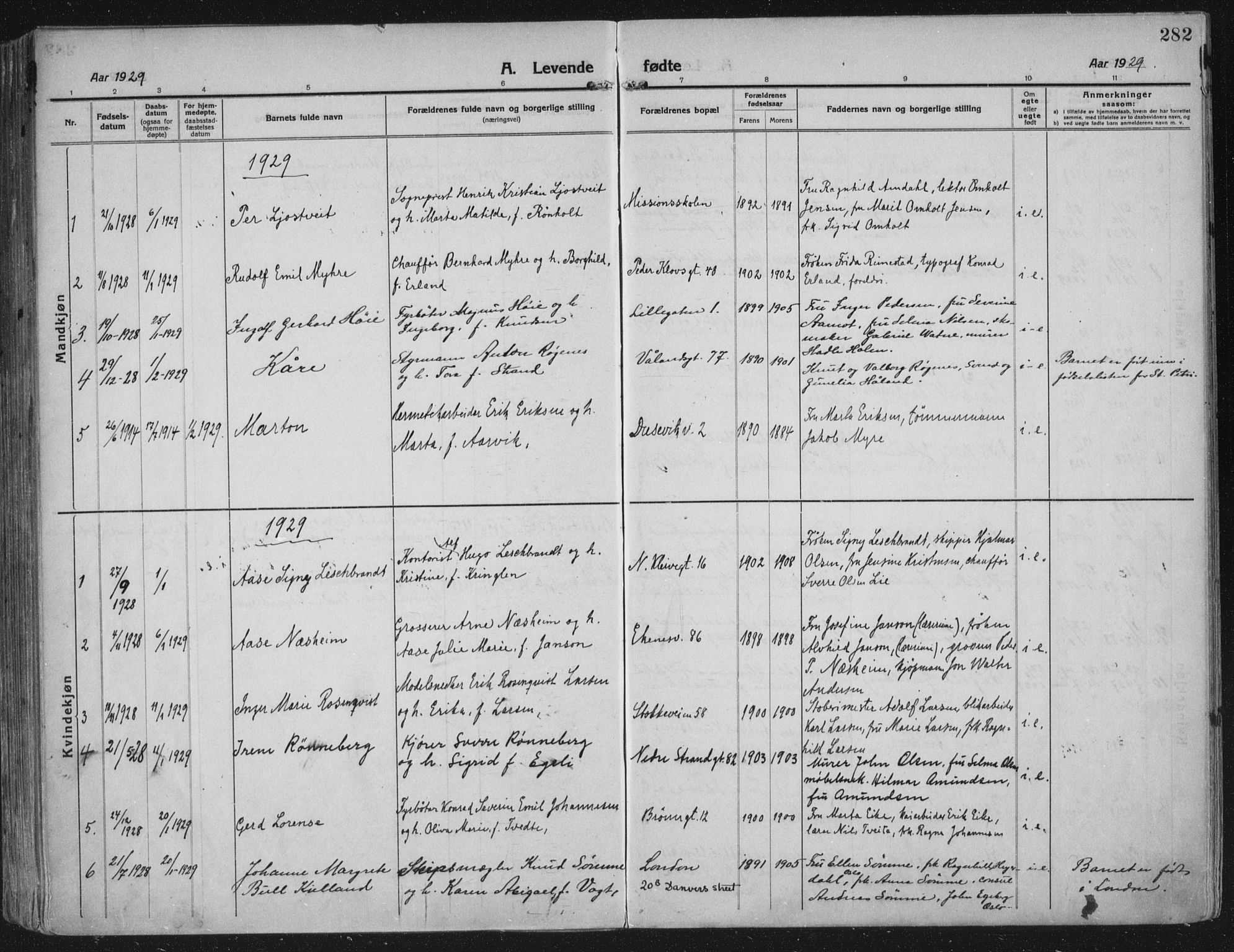 Domkirken sokneprestkontor, SAST/A-101812/002/A/L0018: Parish register (official) no. A 34, 1915-1929, p. 282