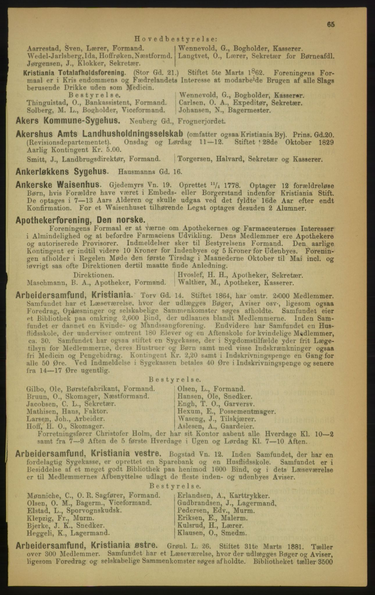 Kristiania/Oslo adressebok, PUBL/-, 1891, p. 65