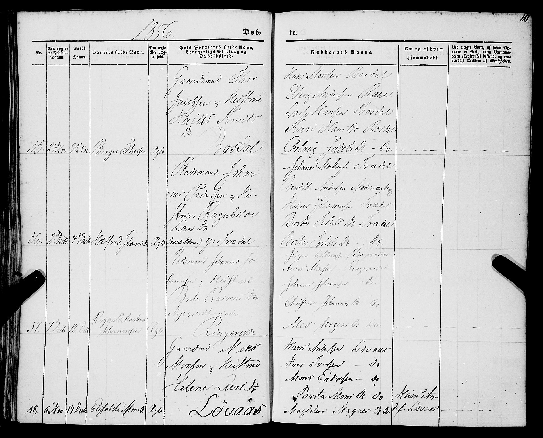 Lavik sokneprestembete, AV/SAB-A-80901: Parish register (official) no. A 3, 1843-1863, p. 121