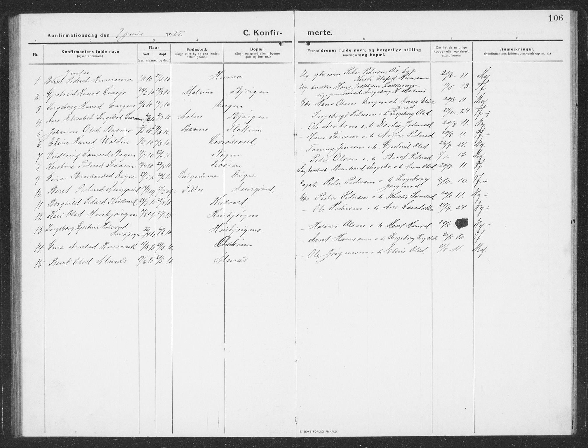 Ministerialprotokoller, klokkerbøker og fødselsregistre - Sør-Trøndelag, SAT/A-1456/688/L1030: Parish register (copy) no. 688C05, 1916-1939, p. 106