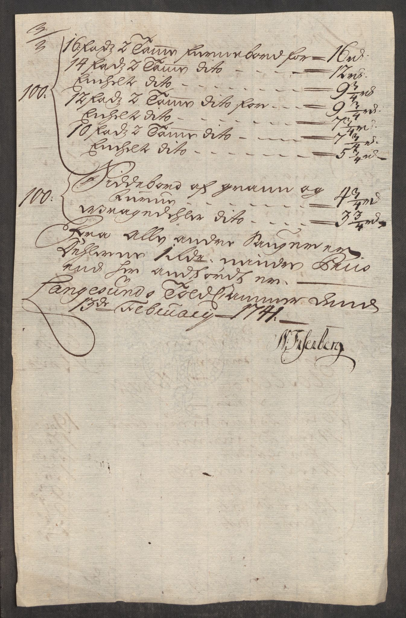 Rentekammeret inntil 1814, Realistisk ordnet avdeling, RA/EA-4070/Oe/L0002: [Ø1]: Priskuranter, 1740-1744, p. 301