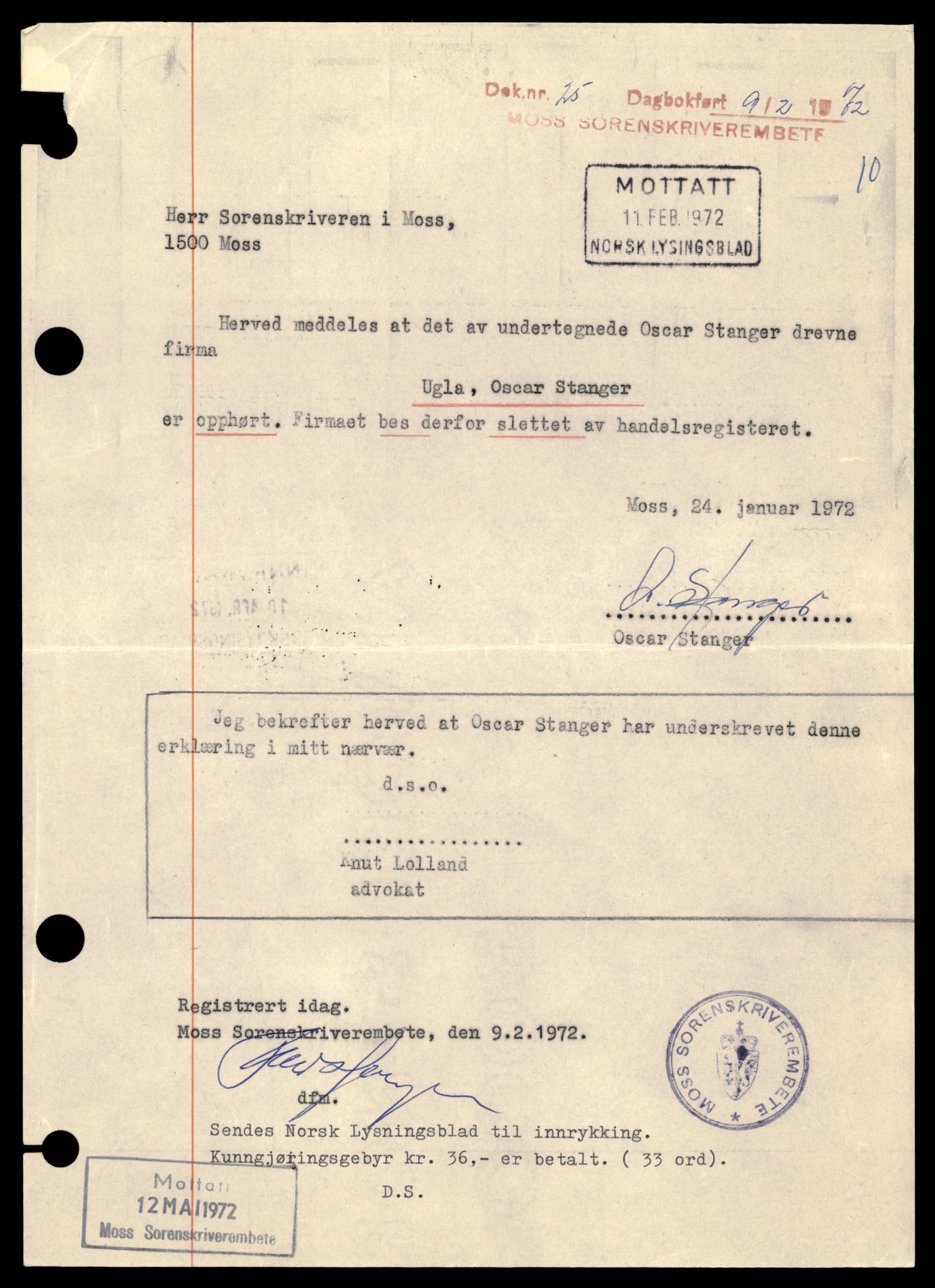 Moss tingrett, SAT/A-10063/K/Kc/Kca/L0009: Enkeltmannsforetak, Ugl - Åsm, 1944-1990, p. 5