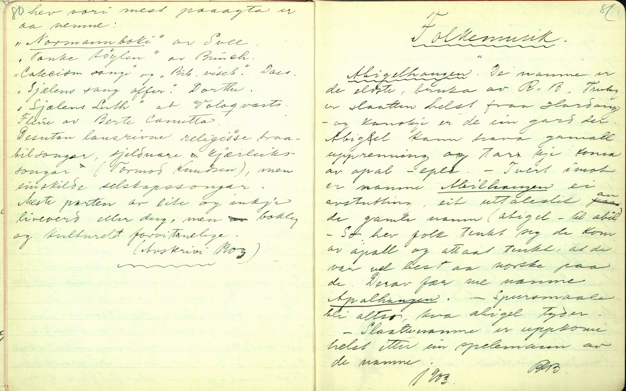 Rikard Berge, TEMU/TGM-A-1003/F/L0001/0022: 001-030 Innholdslister / 18. Plebei-visur (Laagfolkeleg poesi, skilingsdikt), 1902, p. 80-81