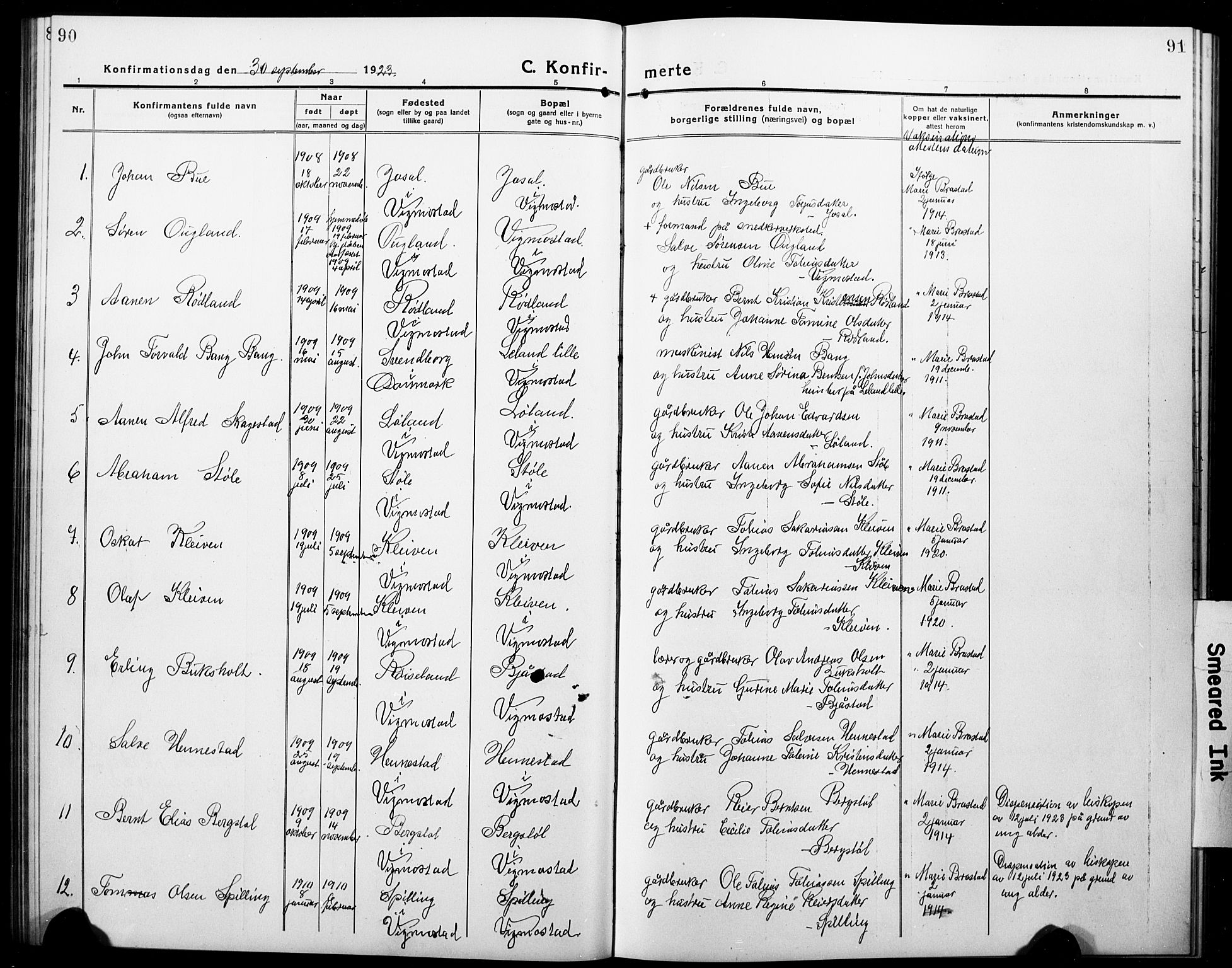 Nord-Audnedal sokneprestkontor, SAK/1111-0032/F/Fb/Fbb/L0005: Parish register (copy) no. B 5, 1918-1929, p. 90-91