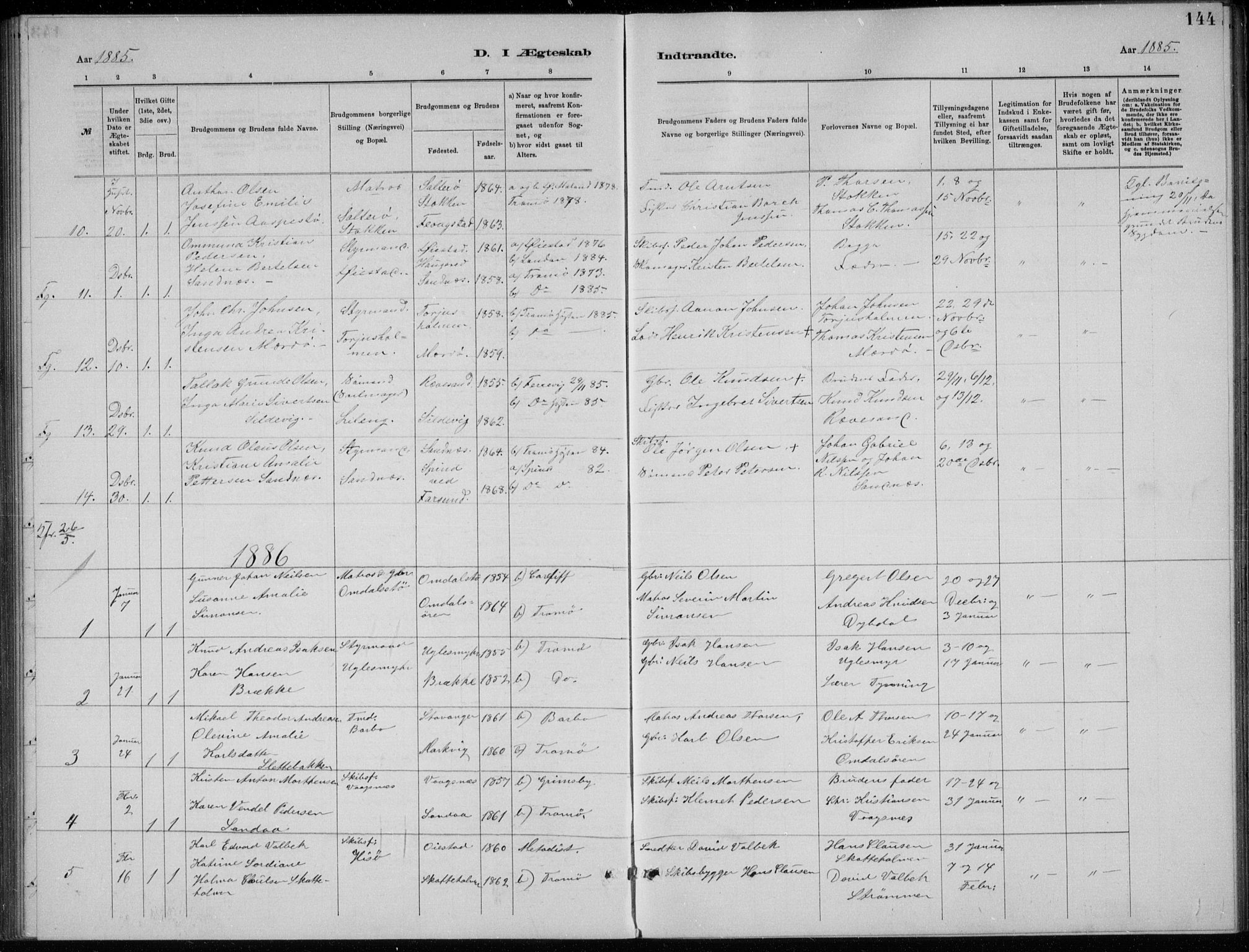 Tromøy sokneprestkontor, SAK/1111-0041/F/Fb/L0005: Parish register (copy) no. B 5, 1877-1891, p. 144