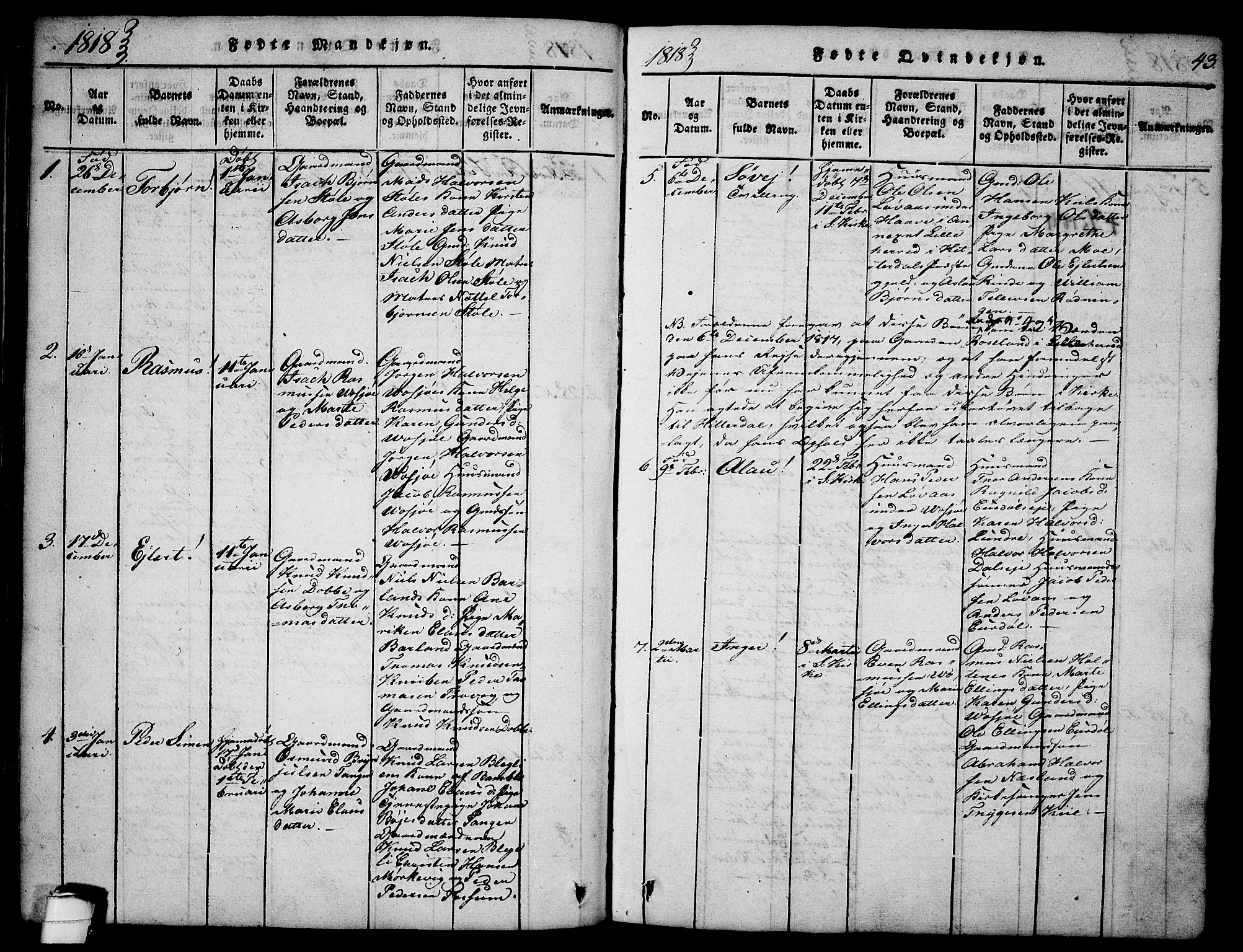 Sannidal kirkebøker, AV/SAKO-A-296/F/Fa/L0004: Parish register (official) no. 4, 1814-1829, p. 43