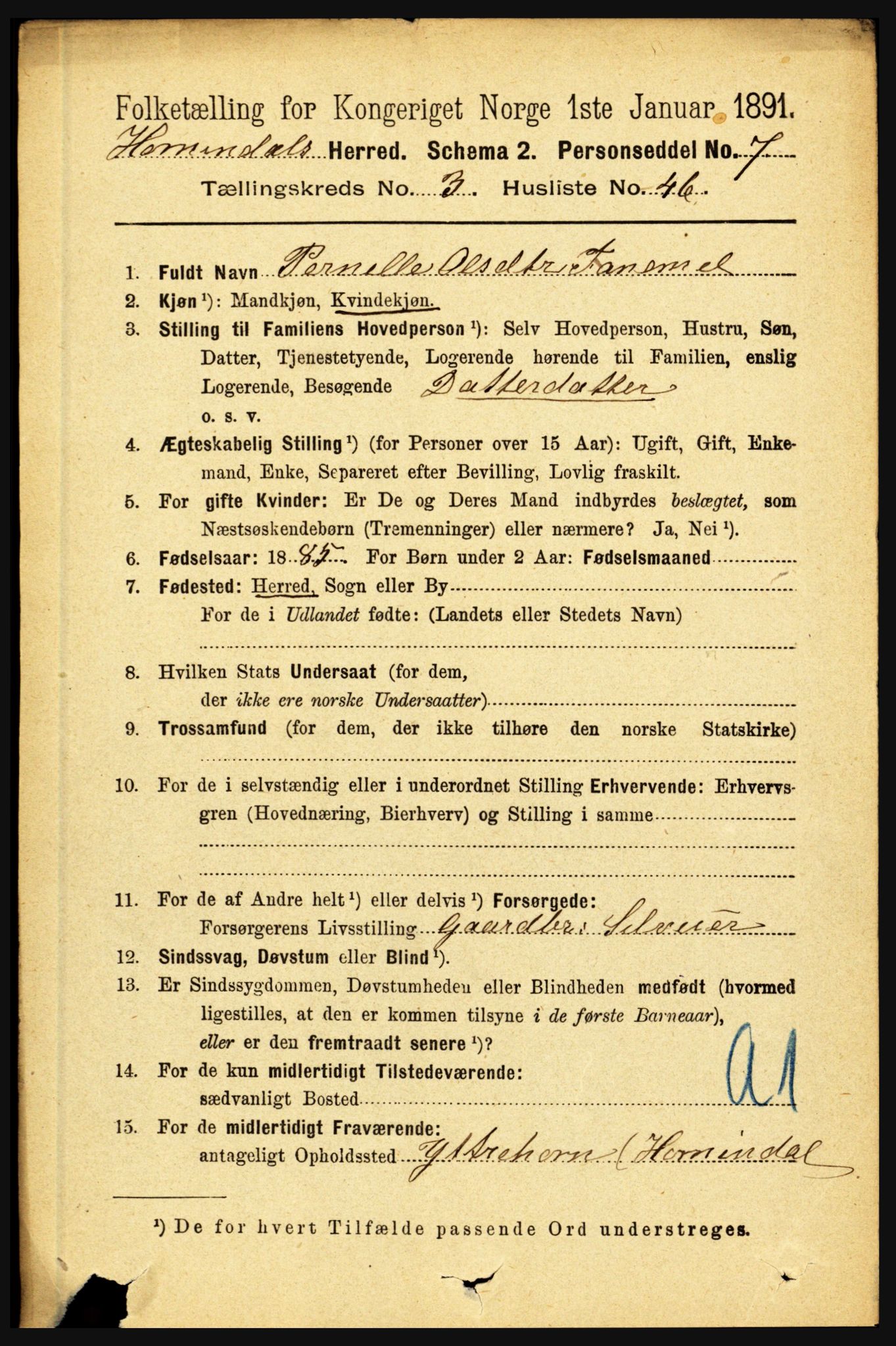 RA, 1891 census for 1444 Hornindal, 1891, p. 812