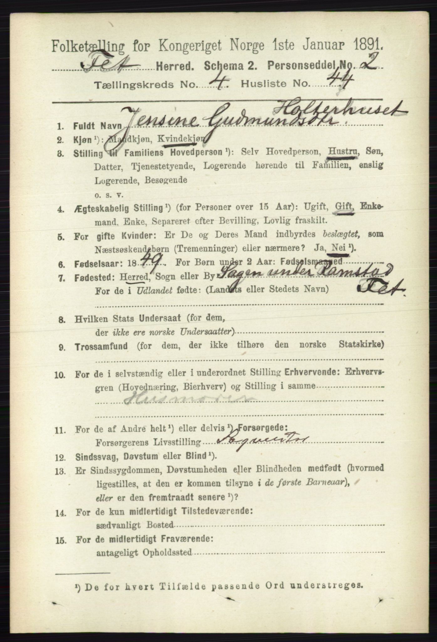 RA, 1891 census for 0227 Fet, 1891, p. 1520