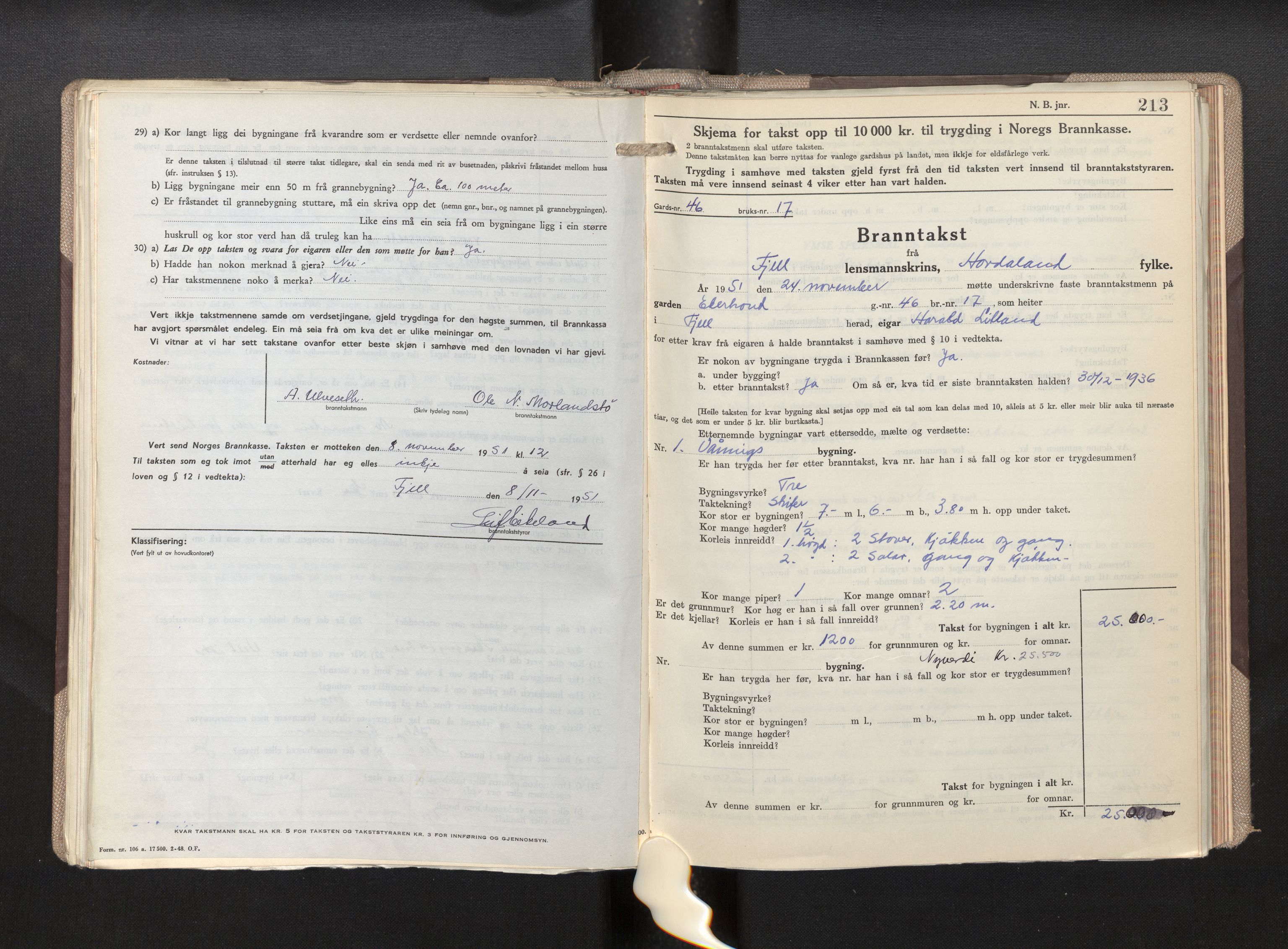 Lensmannen i Fjell, AV/SAB-A-32301/0012/L0007: Branntakstprotokoll, skjematakst, 1946-1955, p. 212-213