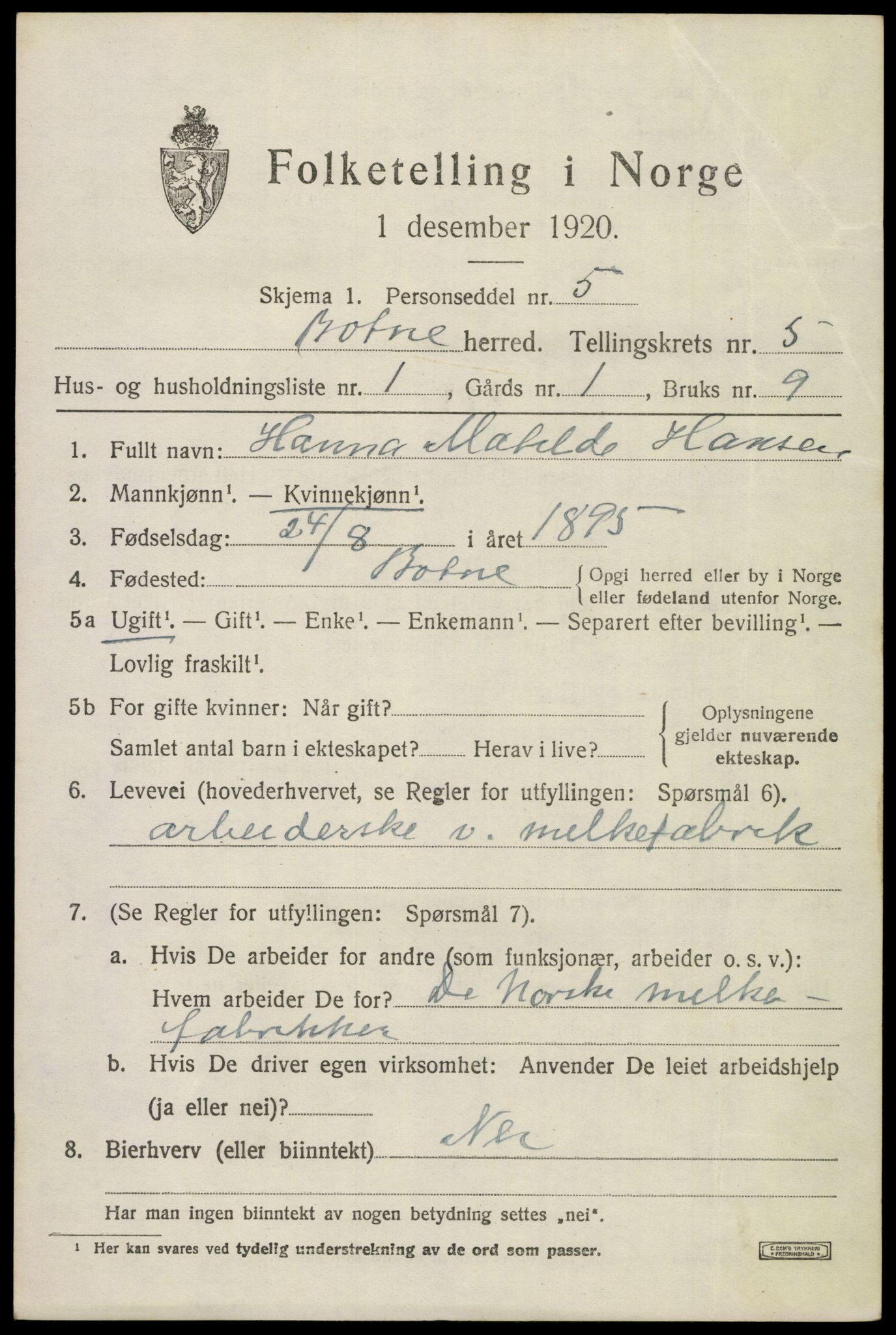 SAKO, 1920 census for Botne, 1920, p. 4241