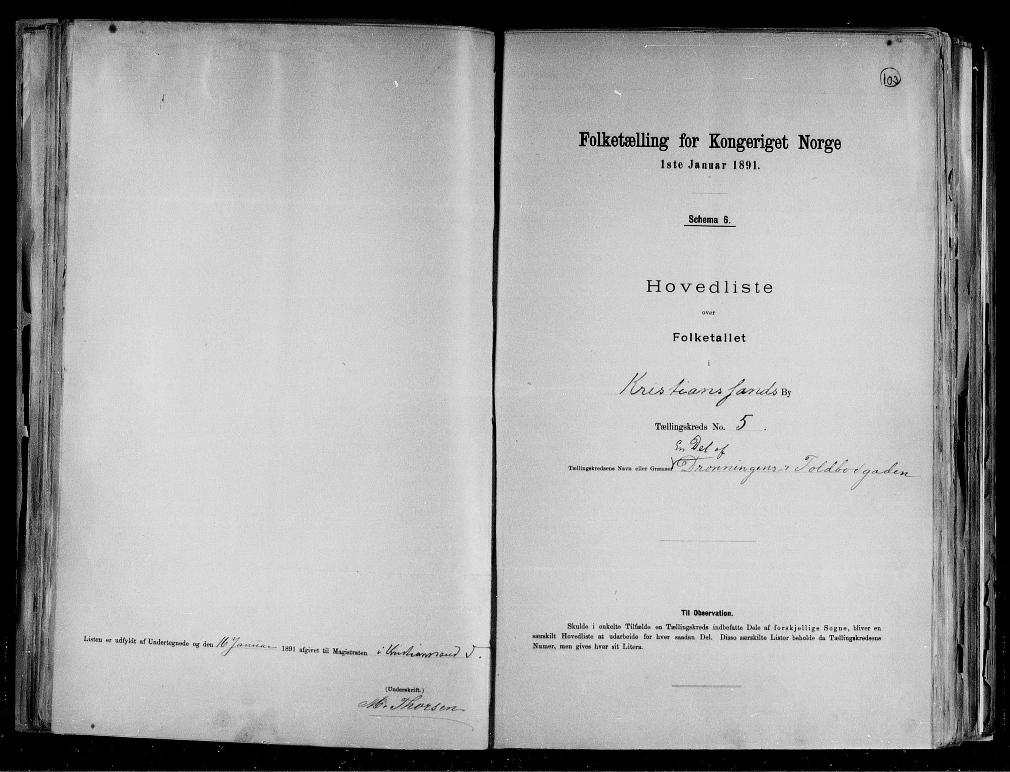 RA, 1891 census for 1001 Kristiansand, 1891, p. 13