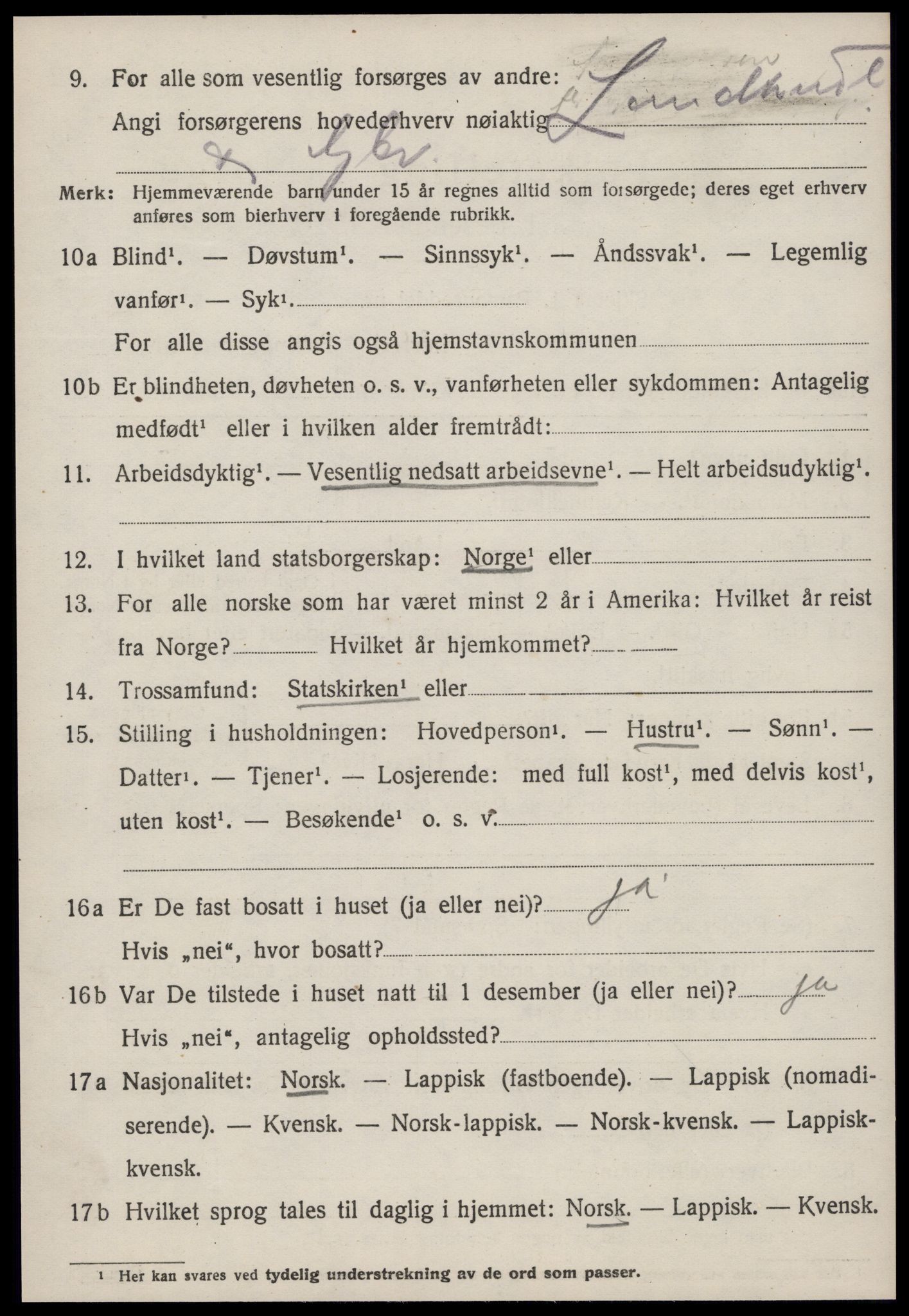 SAT, 1920 census for Agdenes, 1920, p. 2024